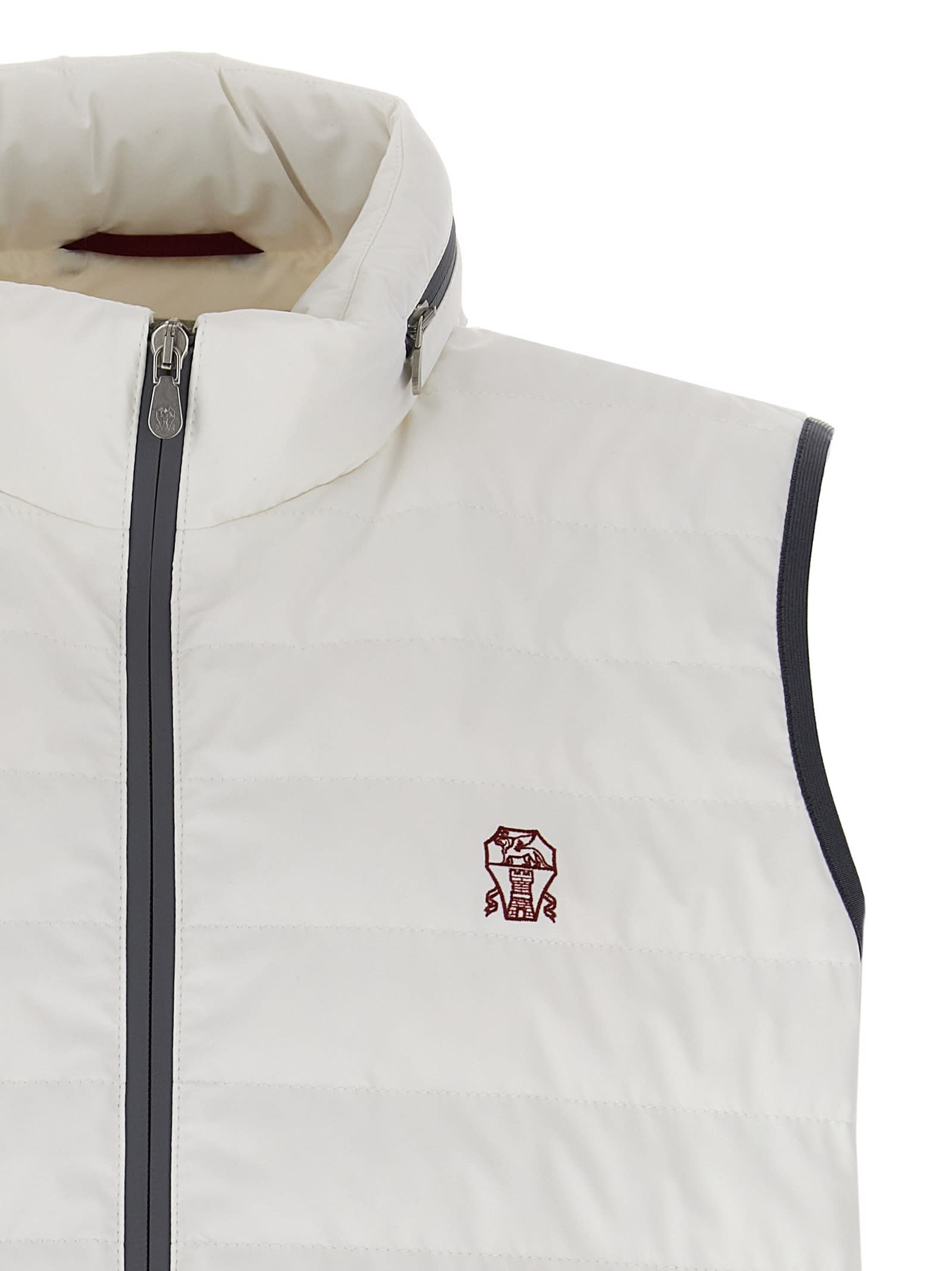 Brunello Cucinelli Water-repellent Waistcoat With Goose Down In White