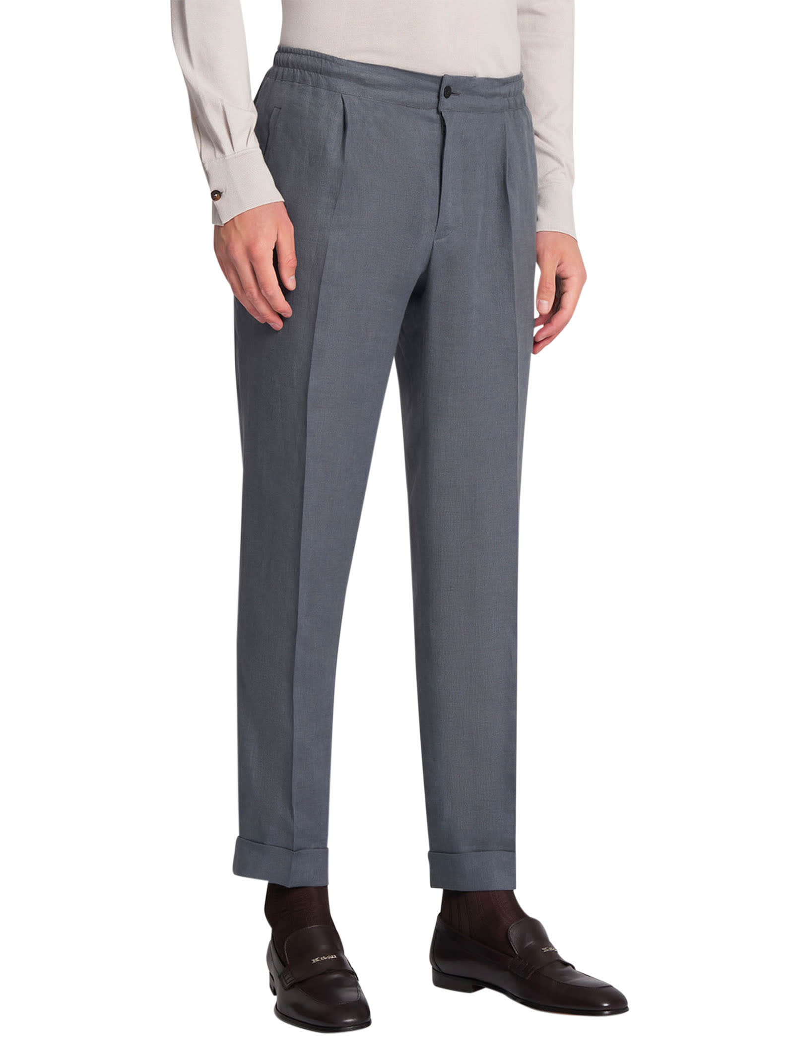 Shop Kiton Trousers Linen In Grey