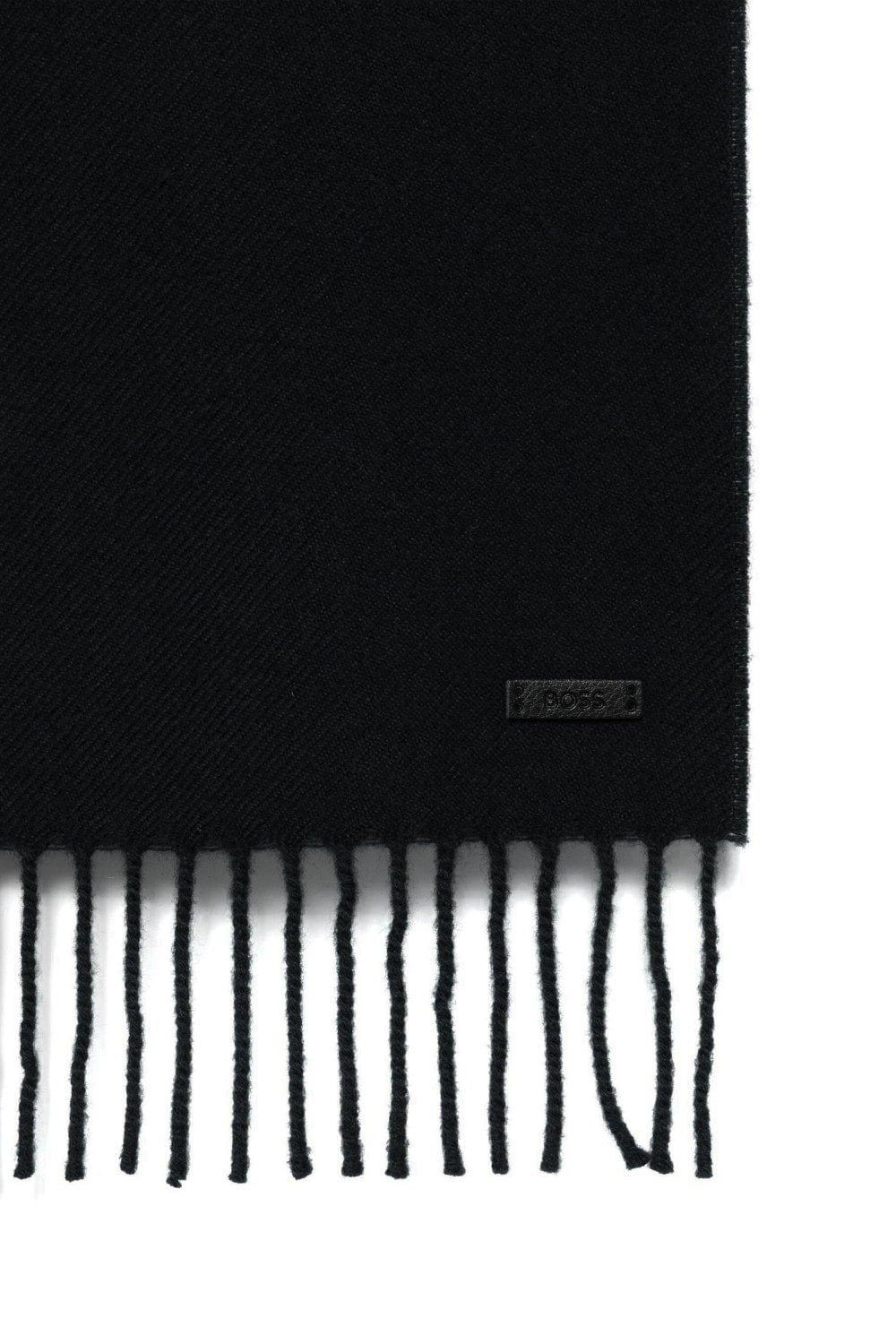 Hugo Boss Logo Patch Fringed Edge Scarf In Black