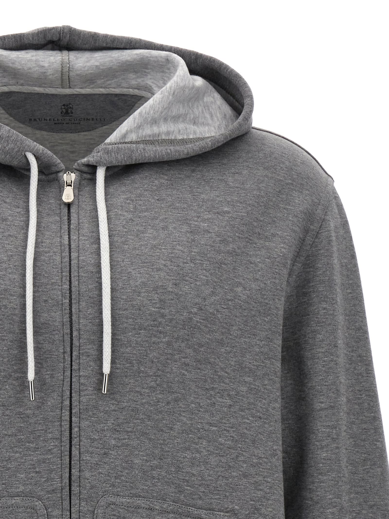 Brunello Cucinelli Cotton Zip-up Hoodie In Gray