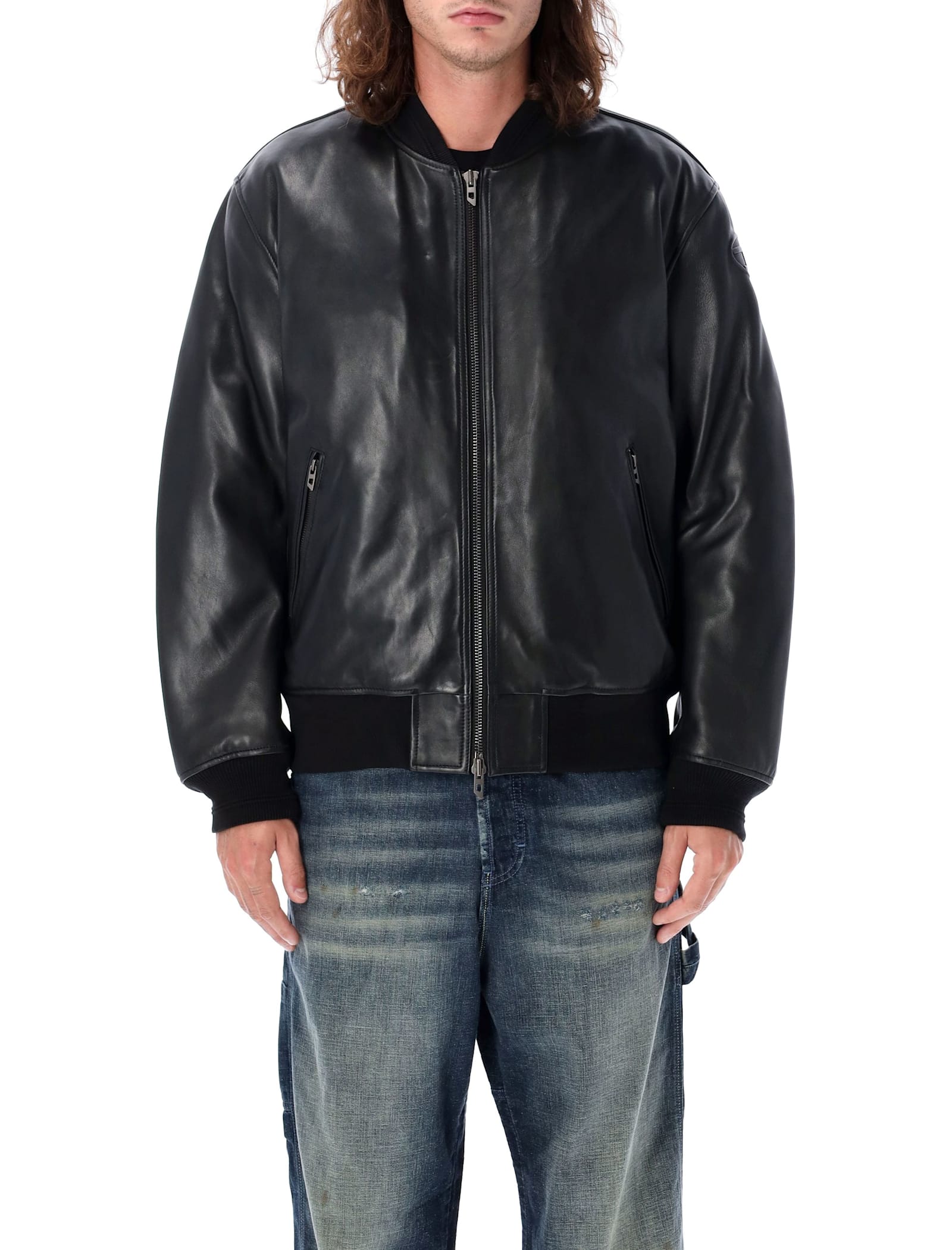 Shop Diesel L-khan Leather Bomber In Black