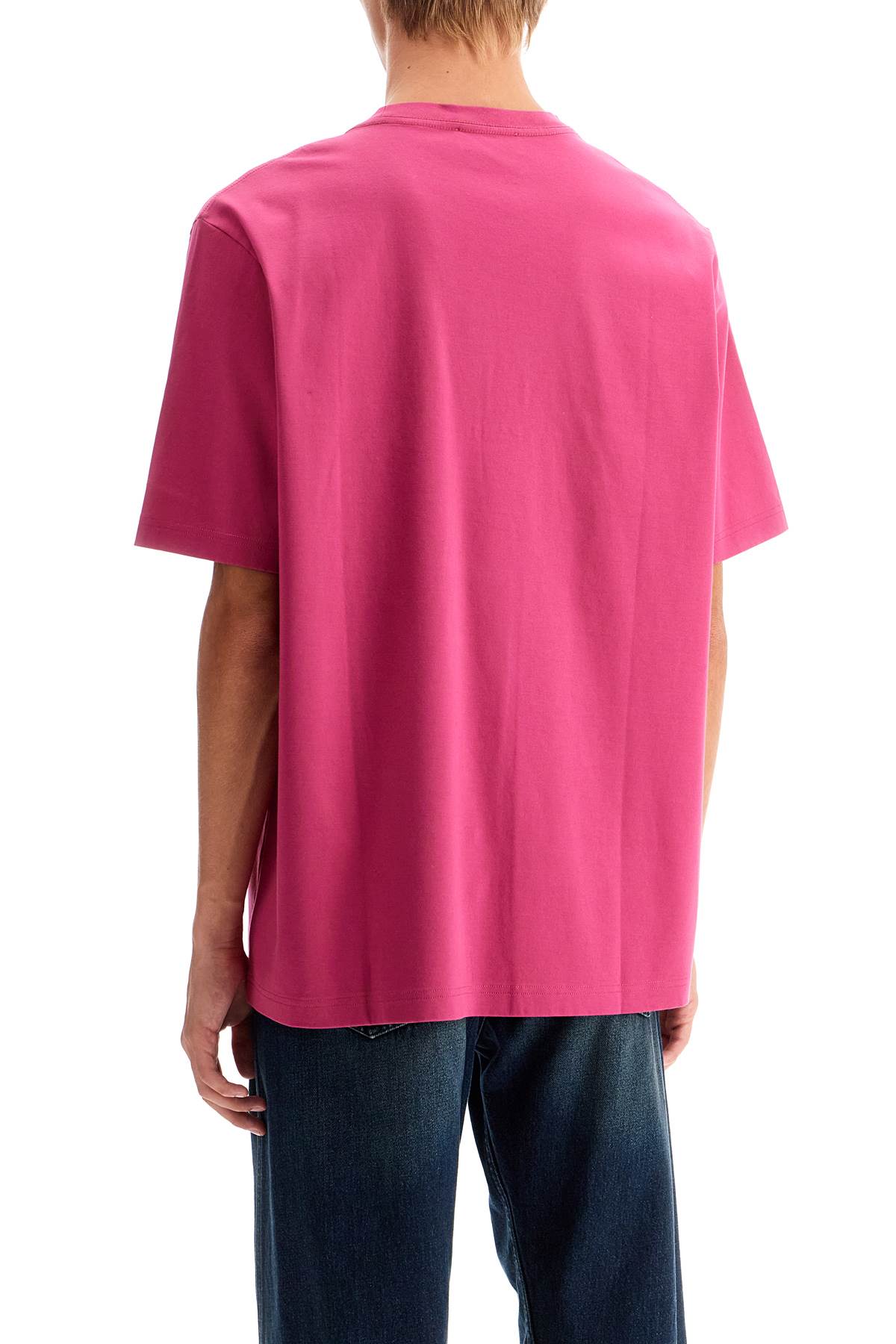 Shop Lanvin T-shirt With Embroidered Logo Design In Fuchsia (pink)