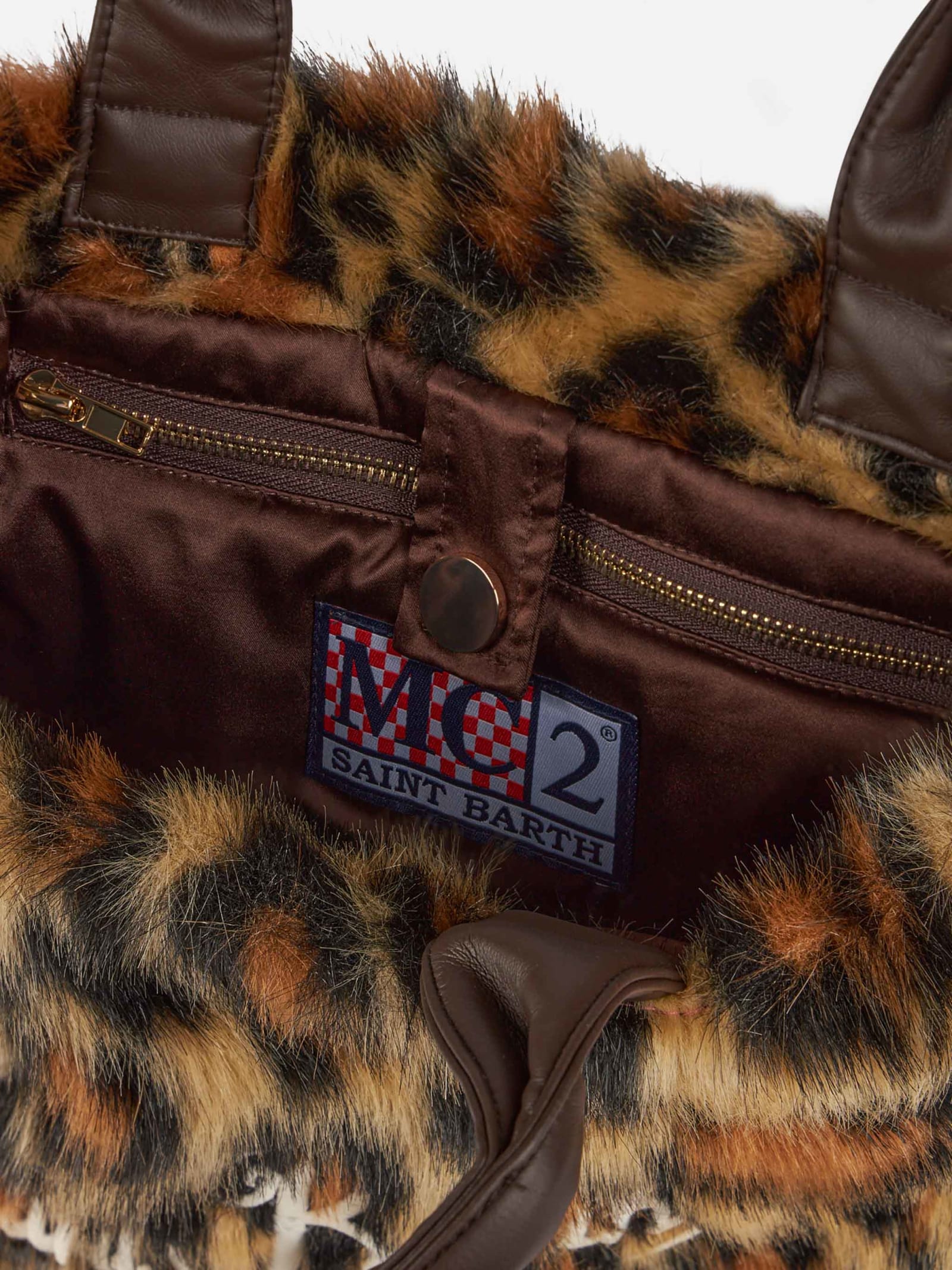 Mc2 Saint Barth Furry Soft Colette Handbag With Animalier Jacquard Print In Brown