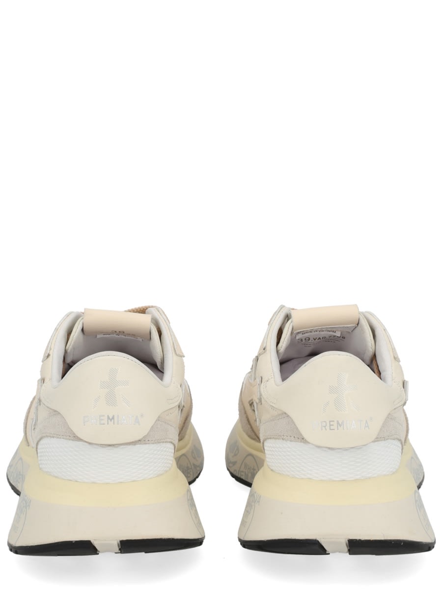 Premiata Light Beige Calf Leather Low-top Sneakers With Metallic Accents In Multi