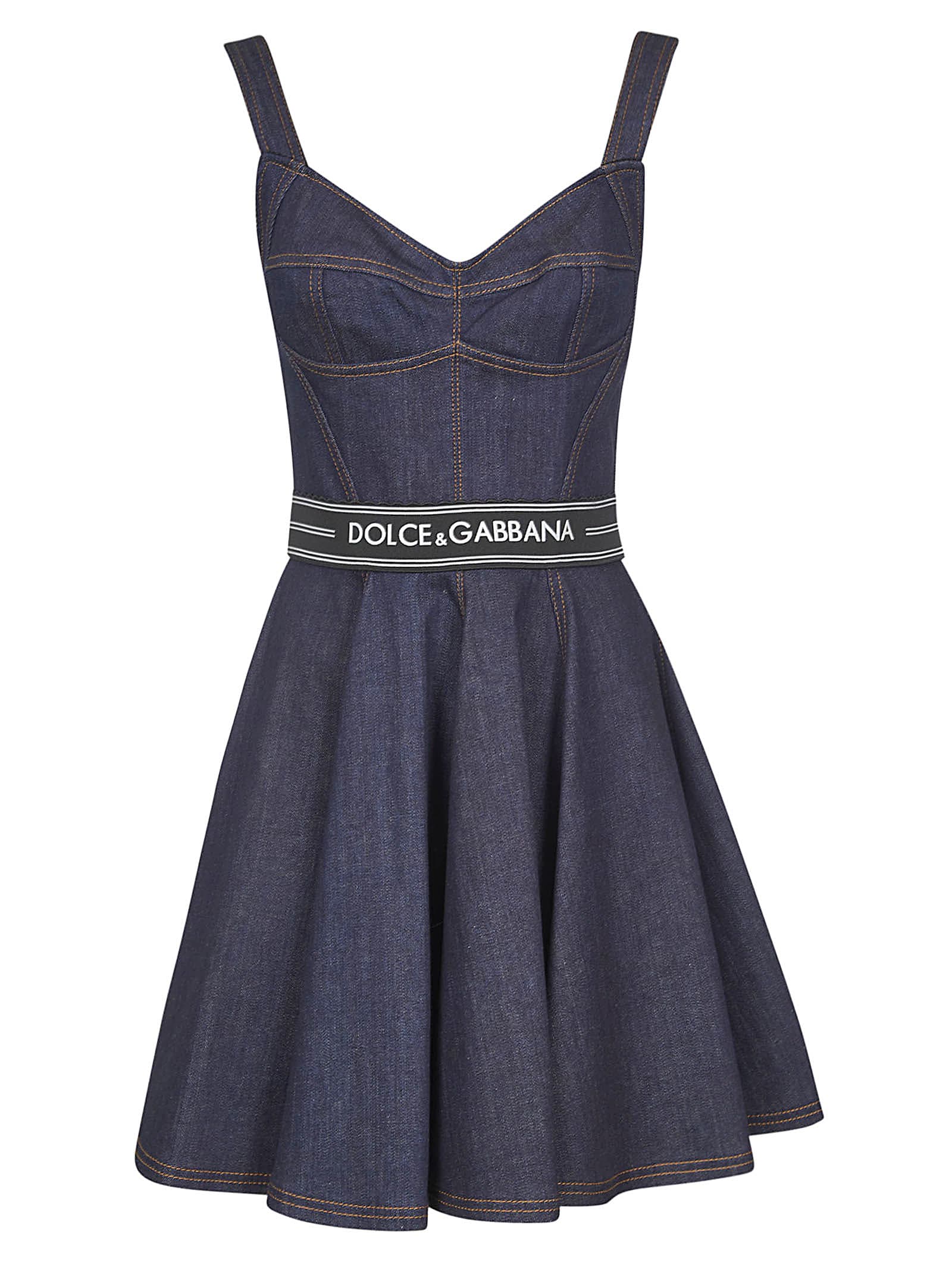 Photo of  Dolce & Gabbana Rear Zip Flared Denim Dress- shop Dolce & Gabbana Dresses online sales