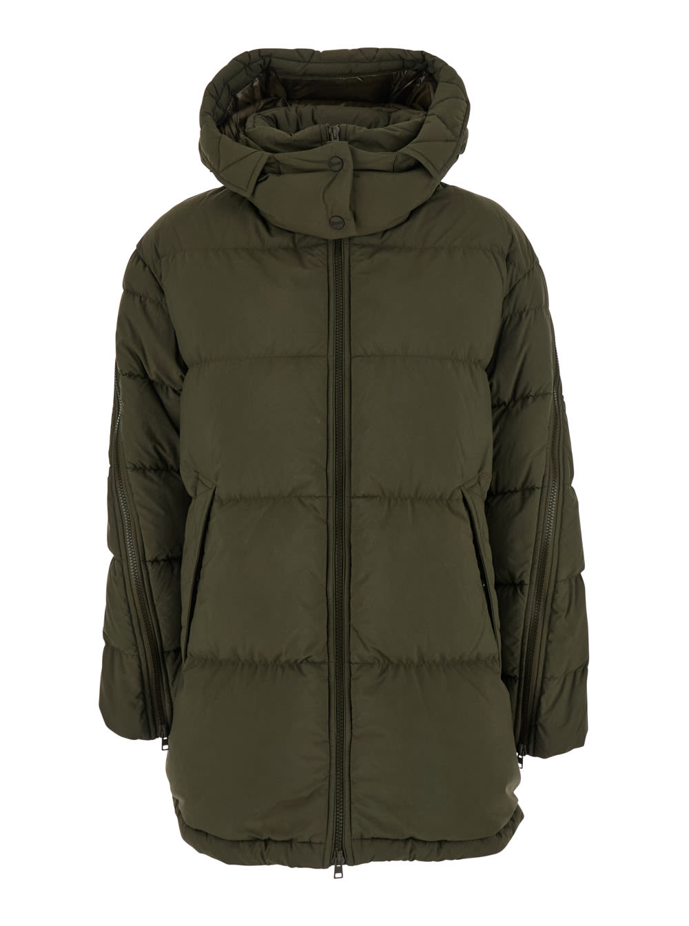 Herno Long Padded Down Jacket With Removable Hood In Green