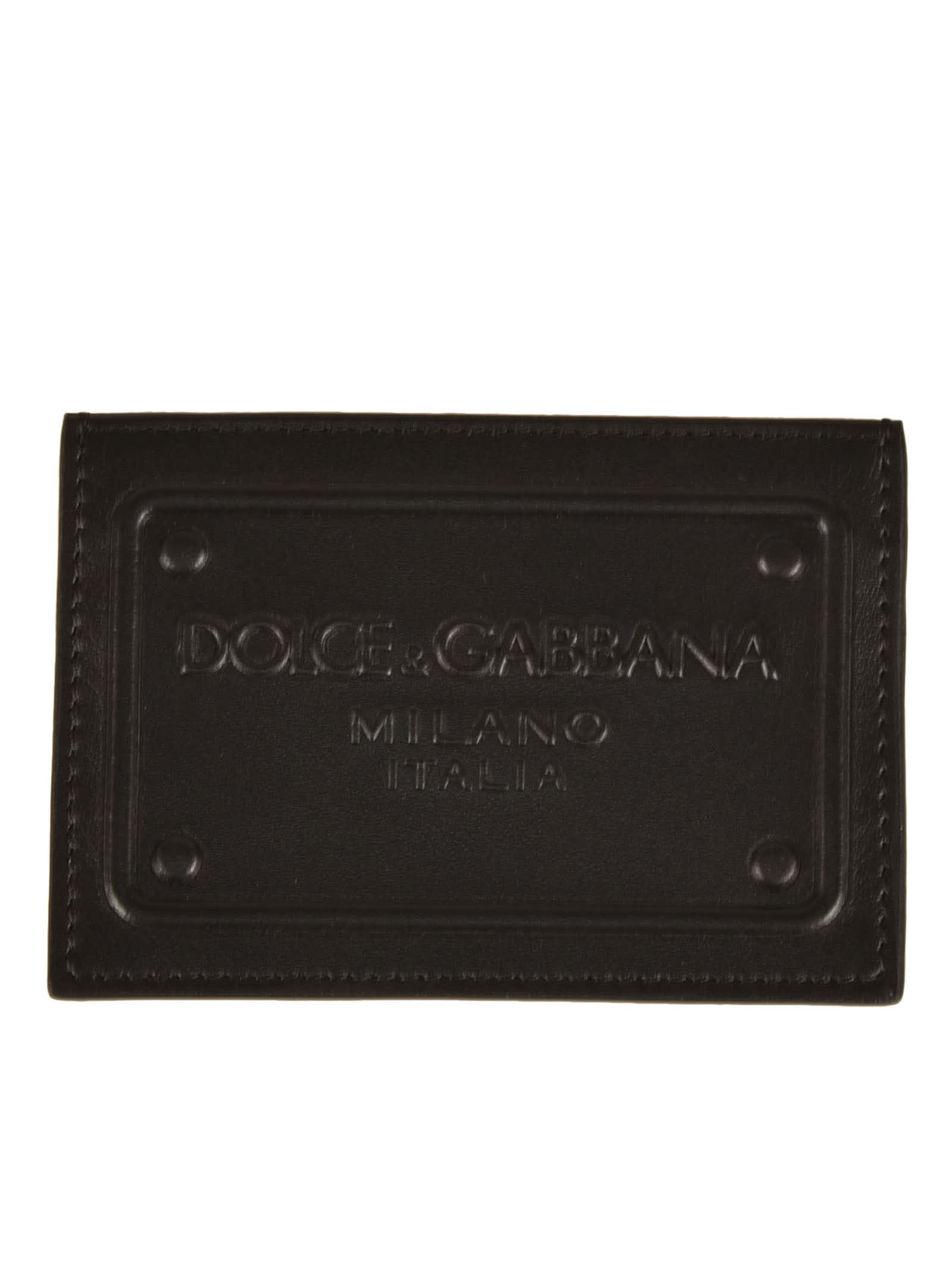 Dolce & Gabbana Logo Embossed Card Holder In Black