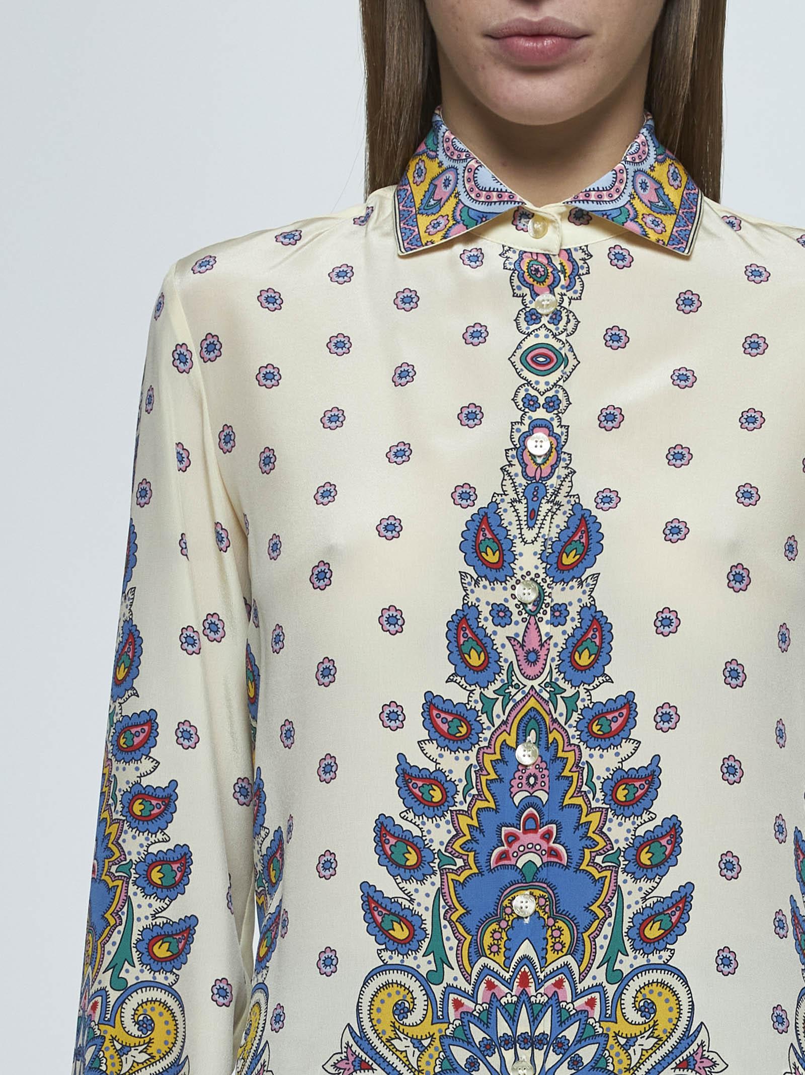 Etro Ivory Paisley Print Silk Twill Shirt In Neutrals