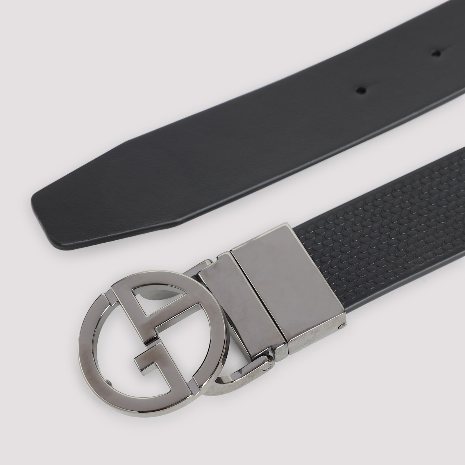 Giorgio Armani Embossed And Smooth Leather Belt In Black