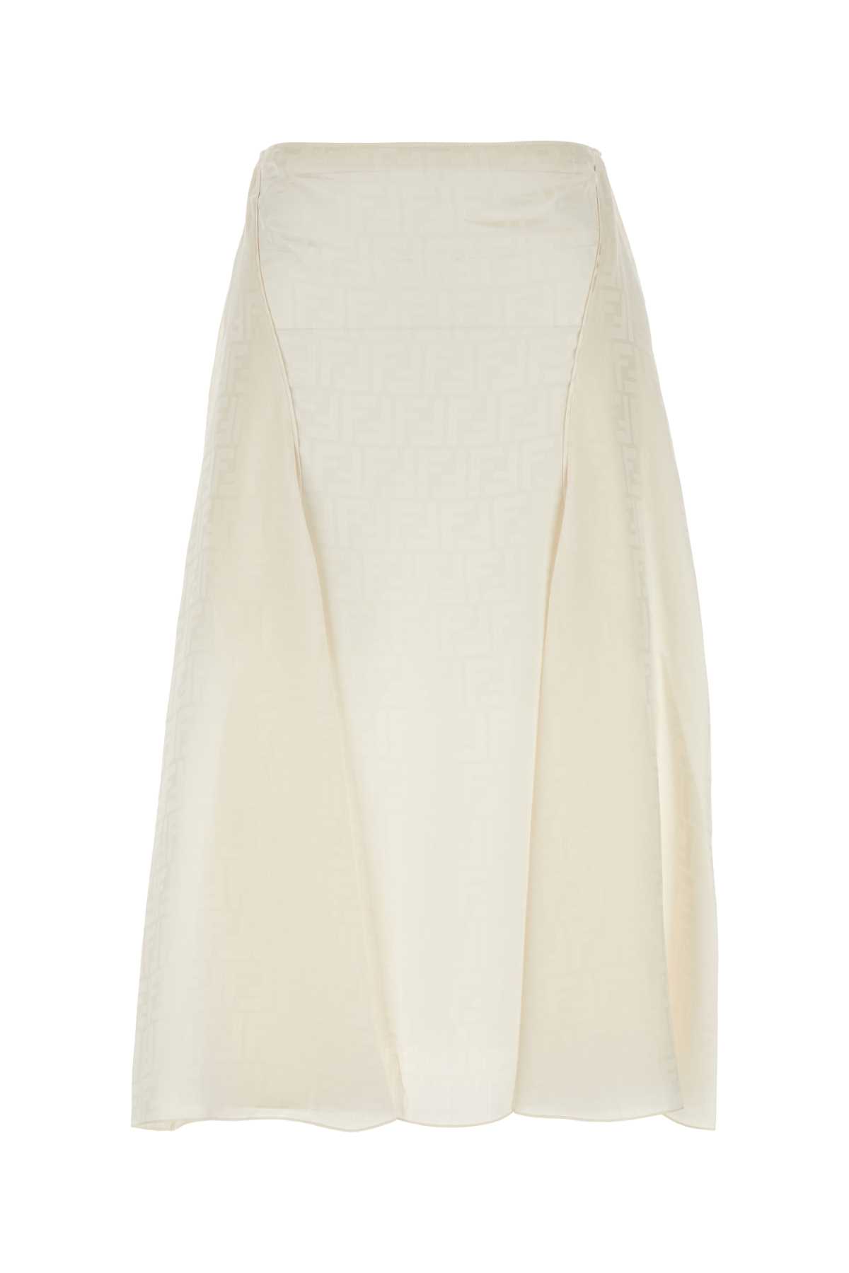 Shop Fendi Ivory Silk Skirt In Penelope-panna