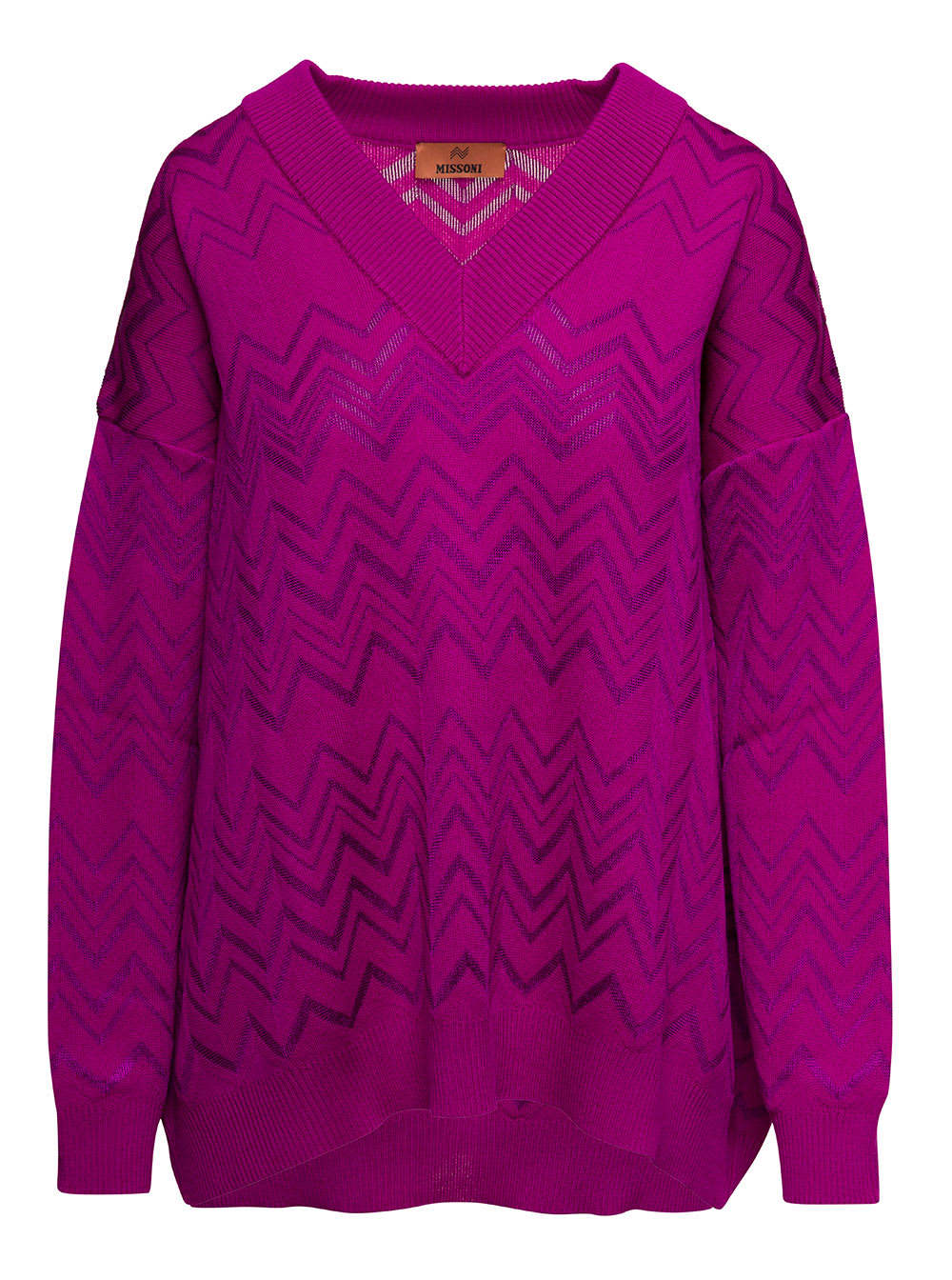 Wool Viscose Solid Colored Chevron V Neck Pull
