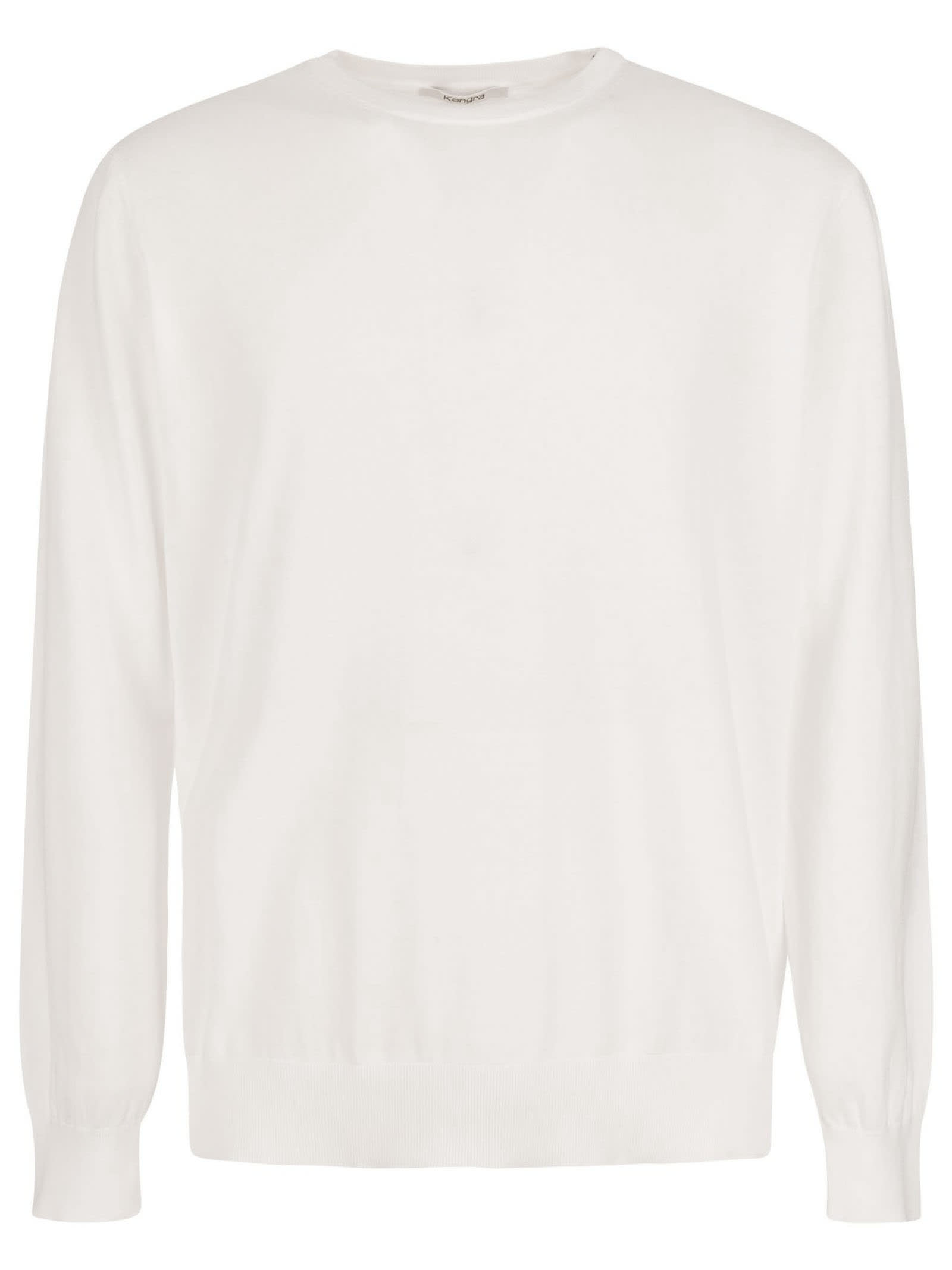 Shop Kangra White Cotton Ribbed Sweater