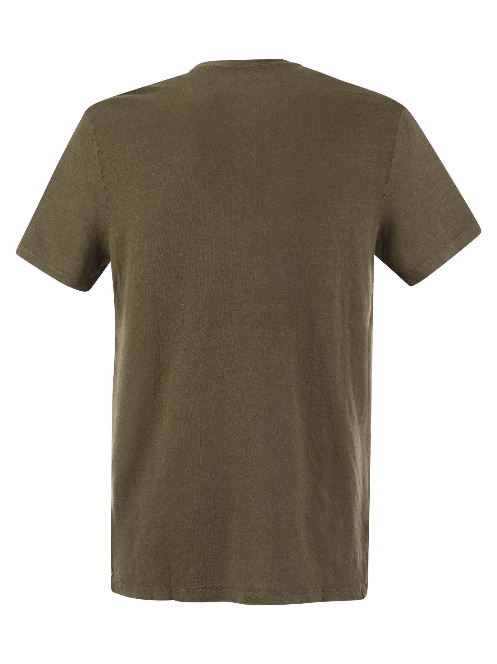Shop Majestic Crew-neck Linen T-shirt In Military Green
