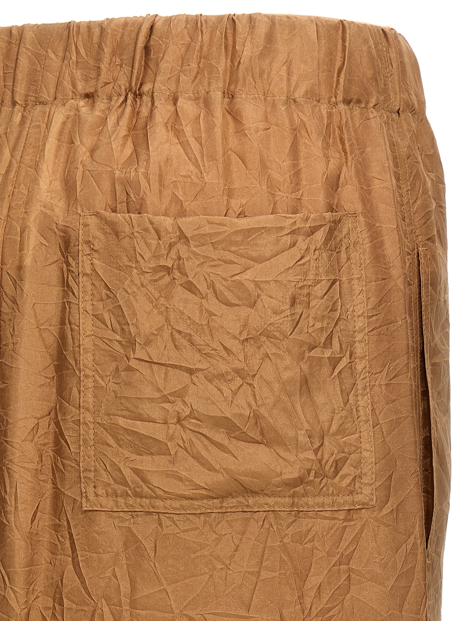 Max Mara Crinkled Texture Midi Skirt With Elastic Waistband In Brown
