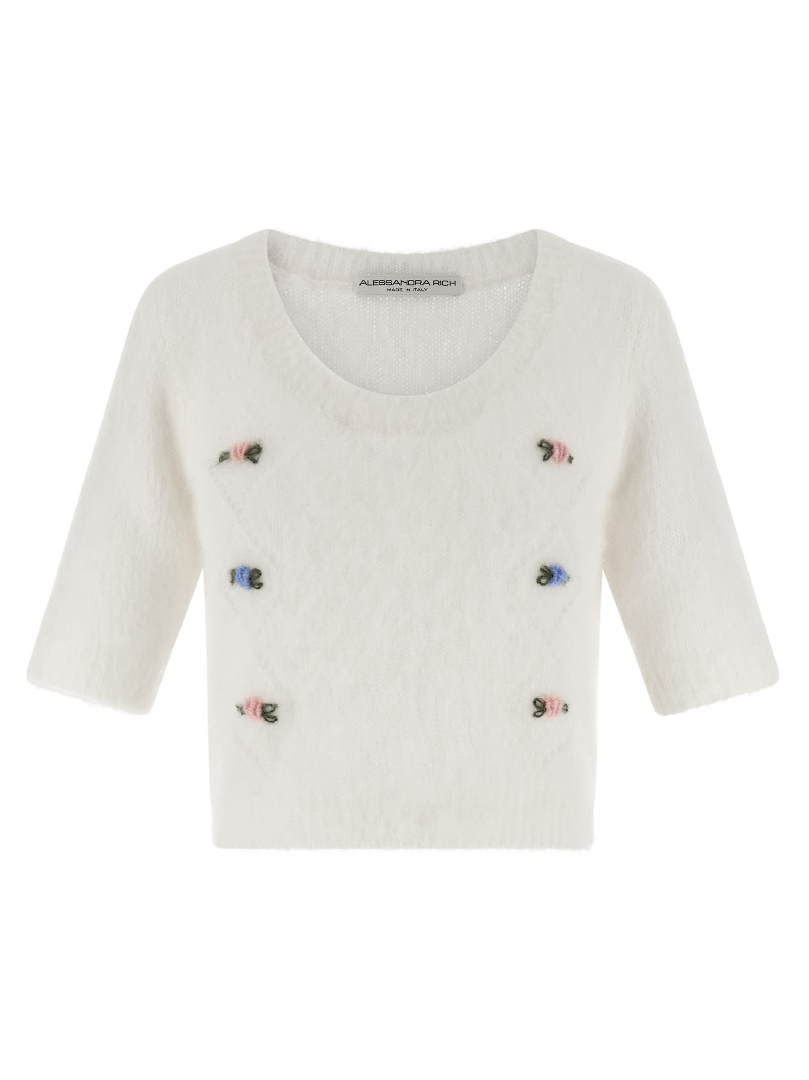 Alessandra Rich Carded Mohair Sweater In White