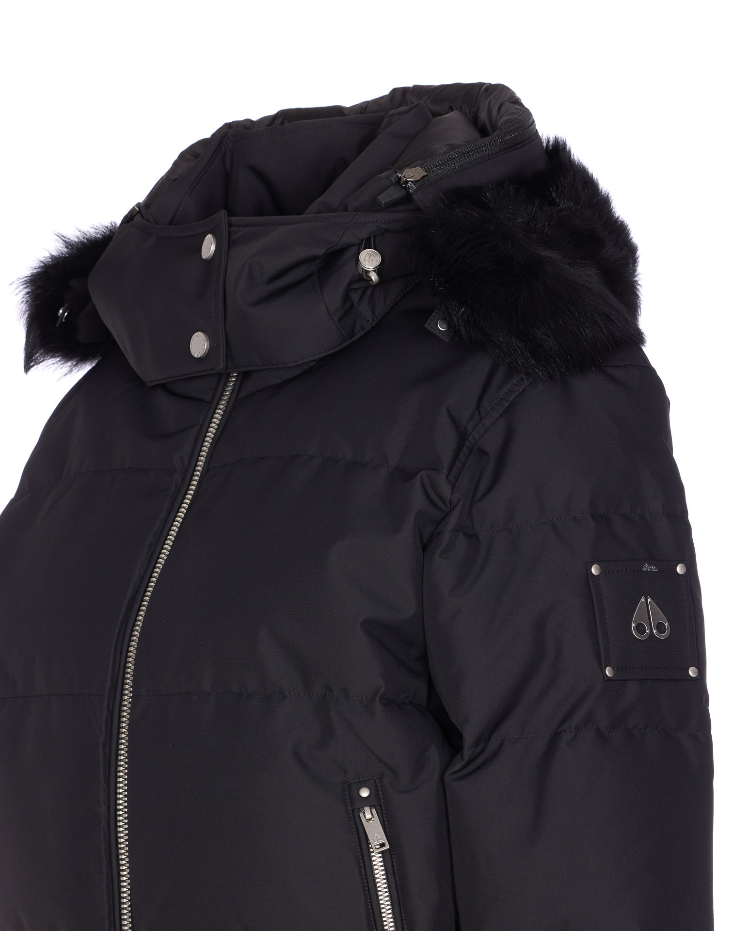 Moose Knuckles Puffy Black Jacket With High Collar In Black