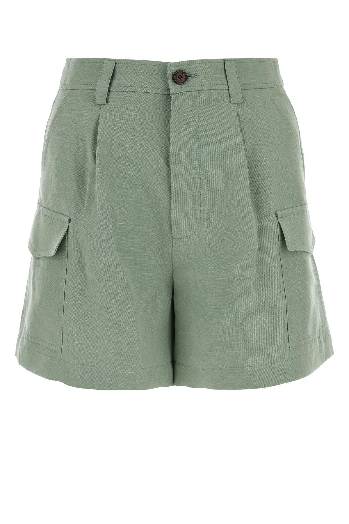 Shop Woolrich Sage Green Viscose Blend Shorts In Verde