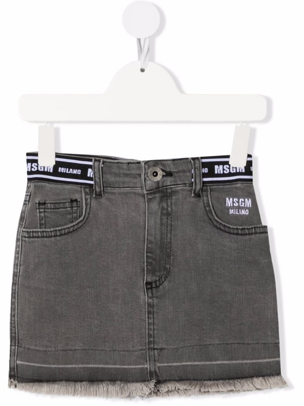 MSGM Kids Mini Skirt In Grey Denim With Logo Band