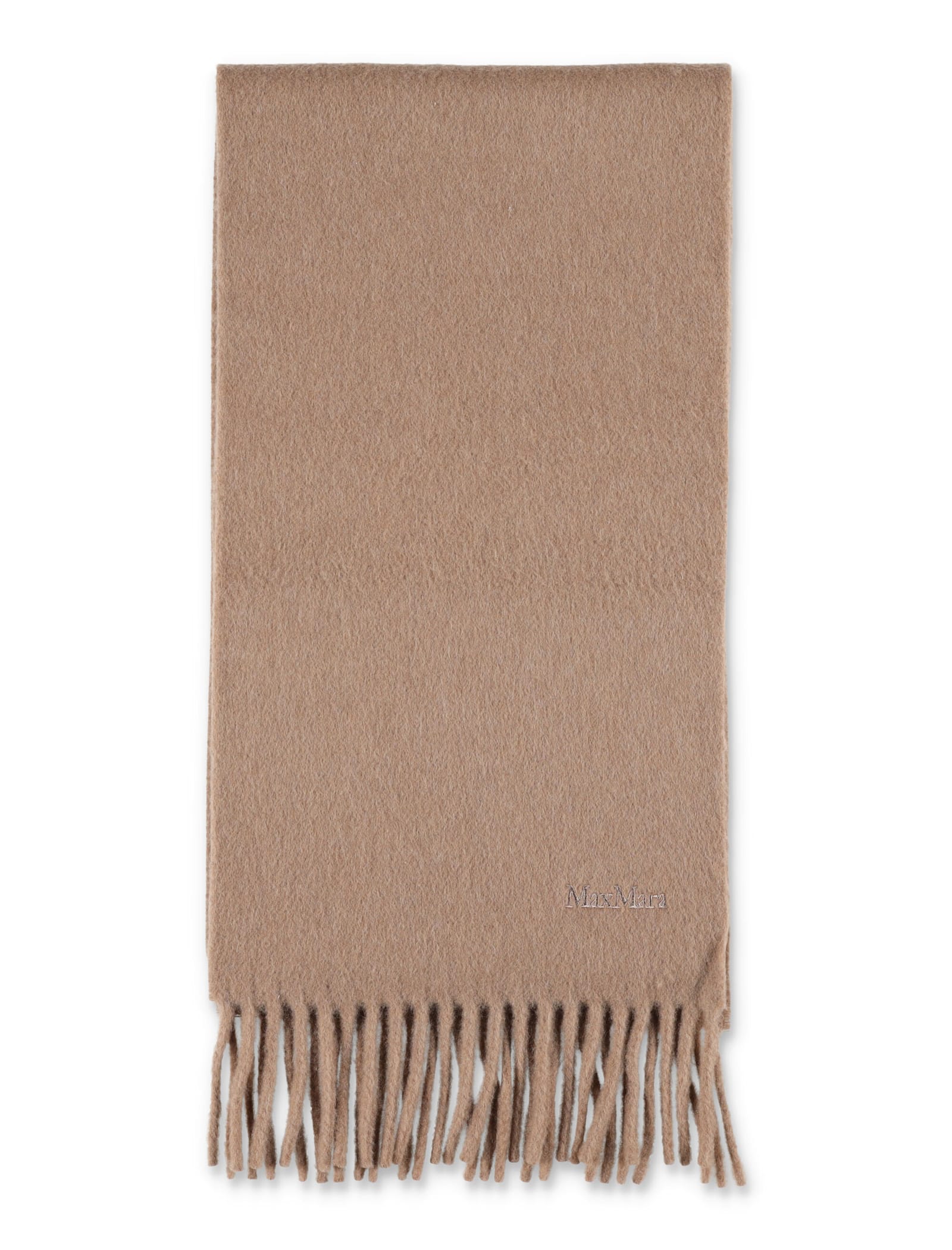 Max Mara Wool Scarf With Embroidered Logo In Brown