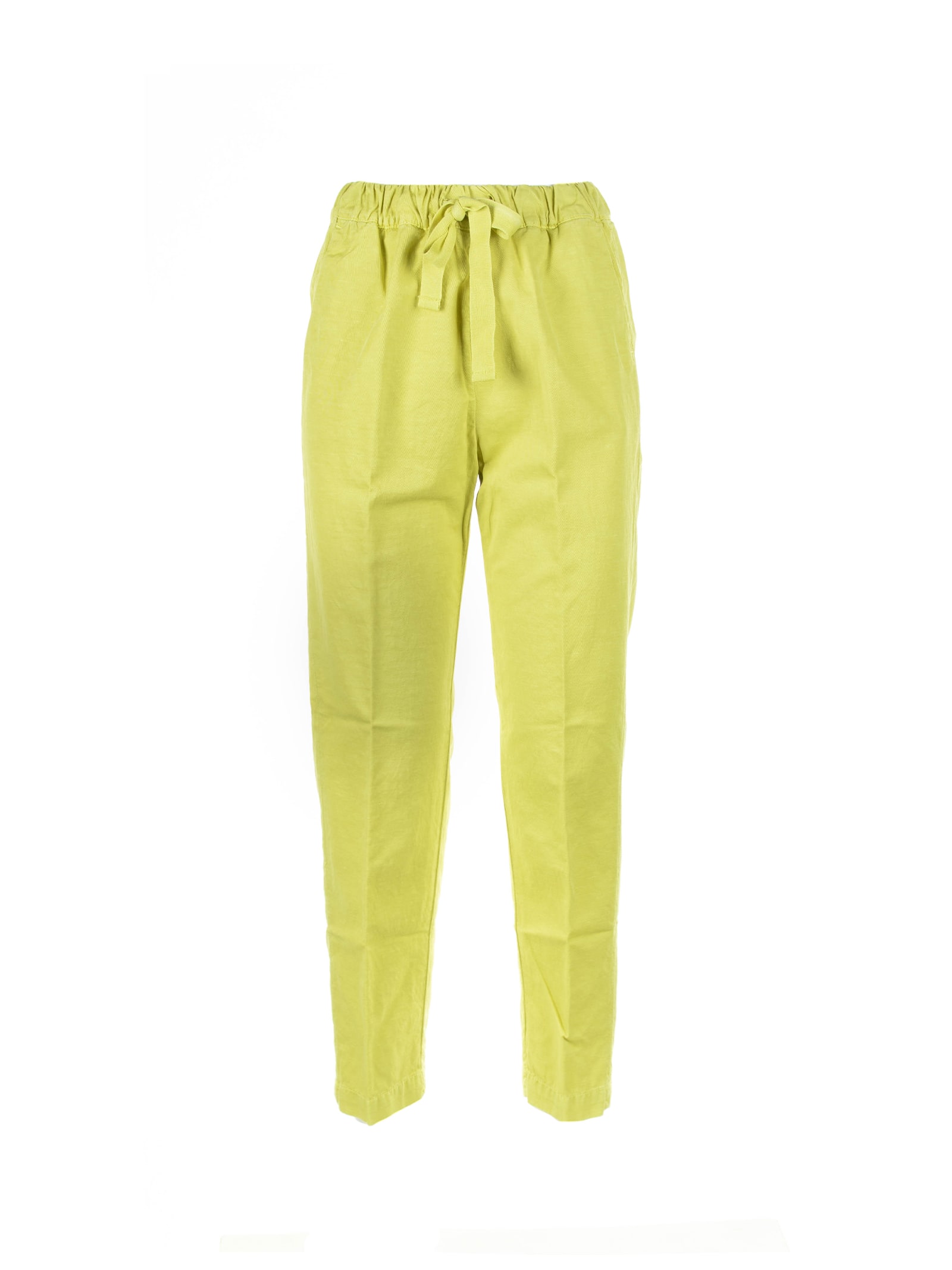 Yellow High-waisted Trousers With Drawstring