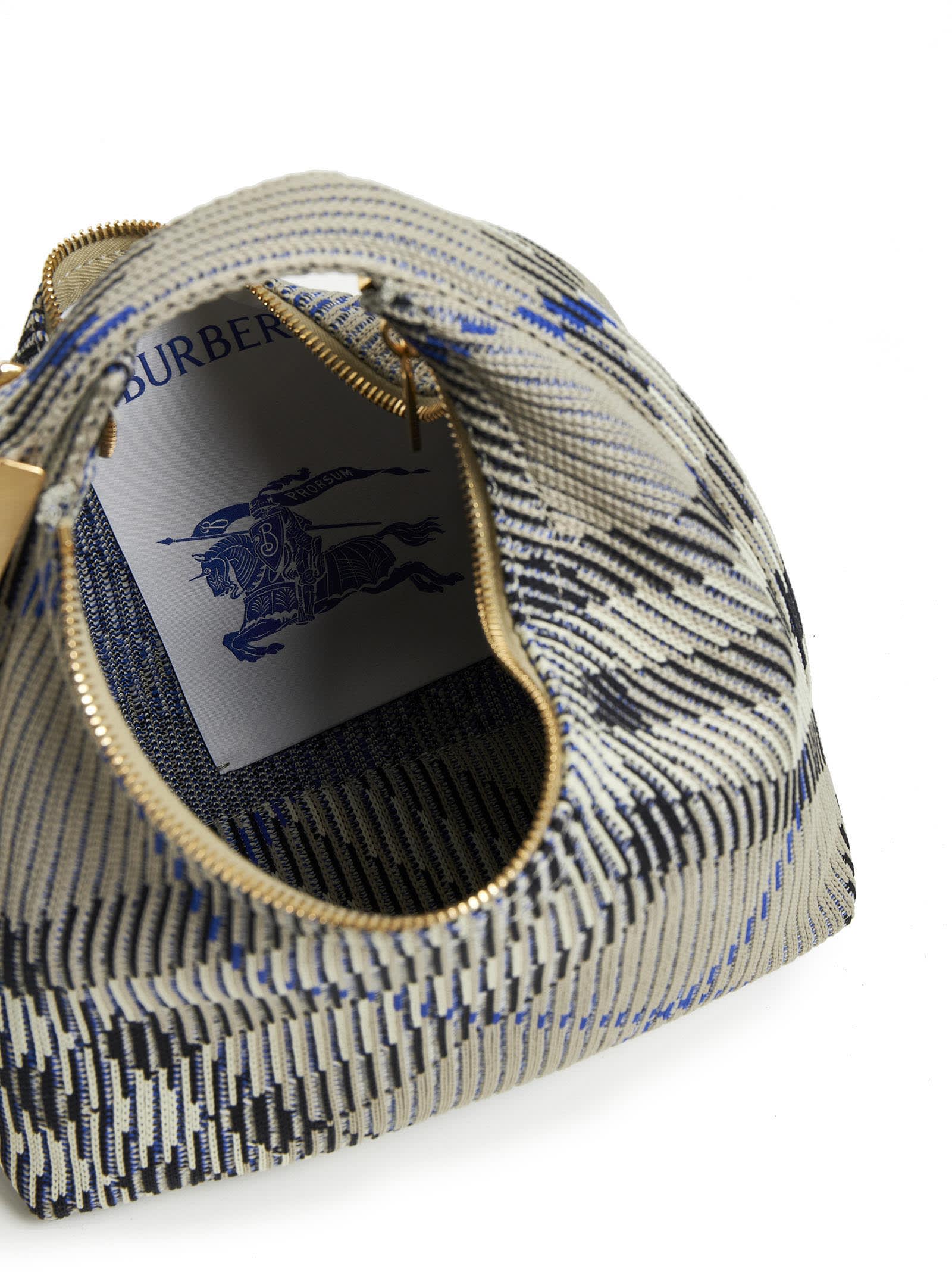 Burberry Mini Peg Check Knitted Bag In Neutrals