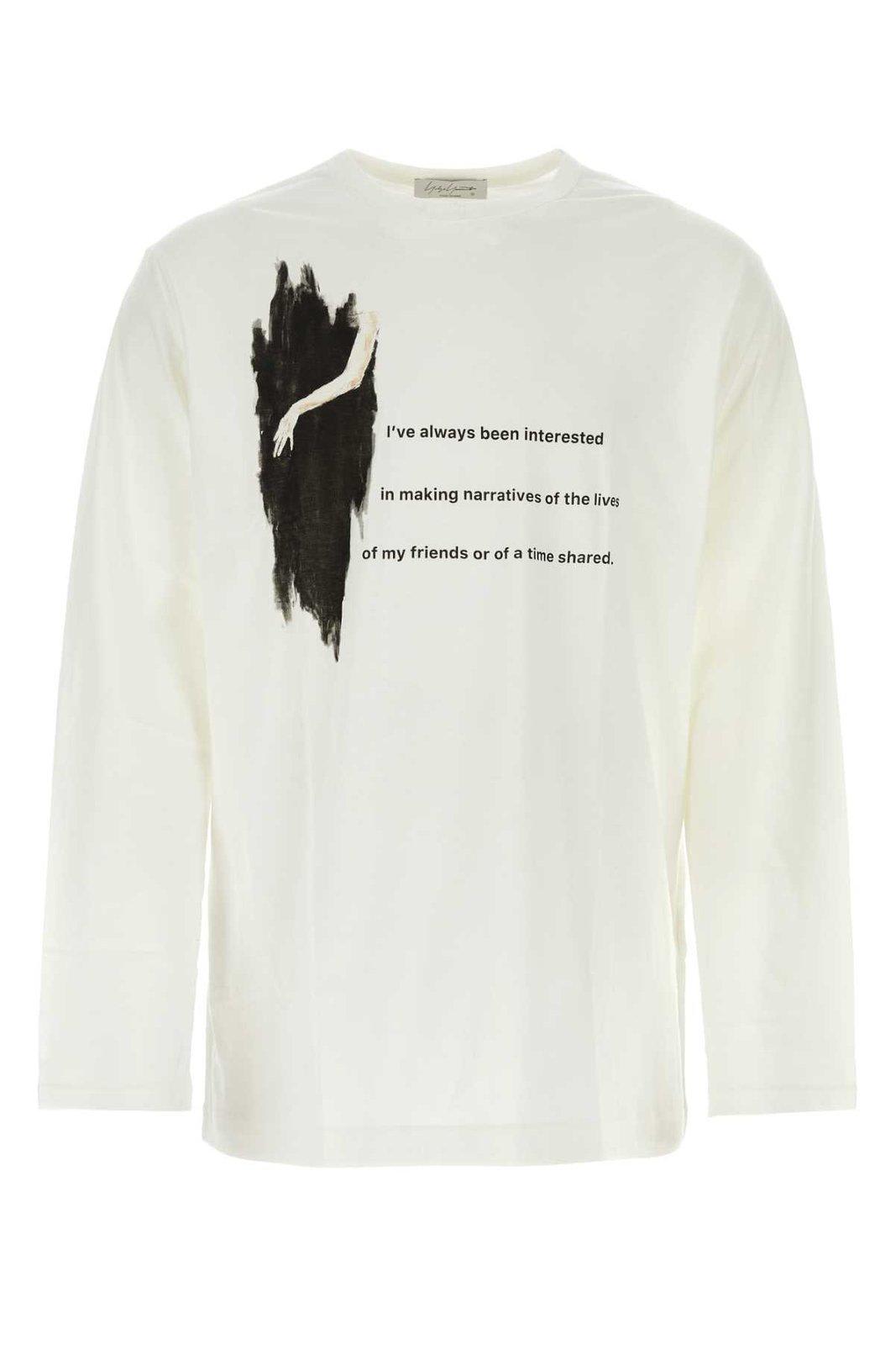 Shop Yohji Yamamoto Graphic-printed Long-sleeved T-shirt In Off White