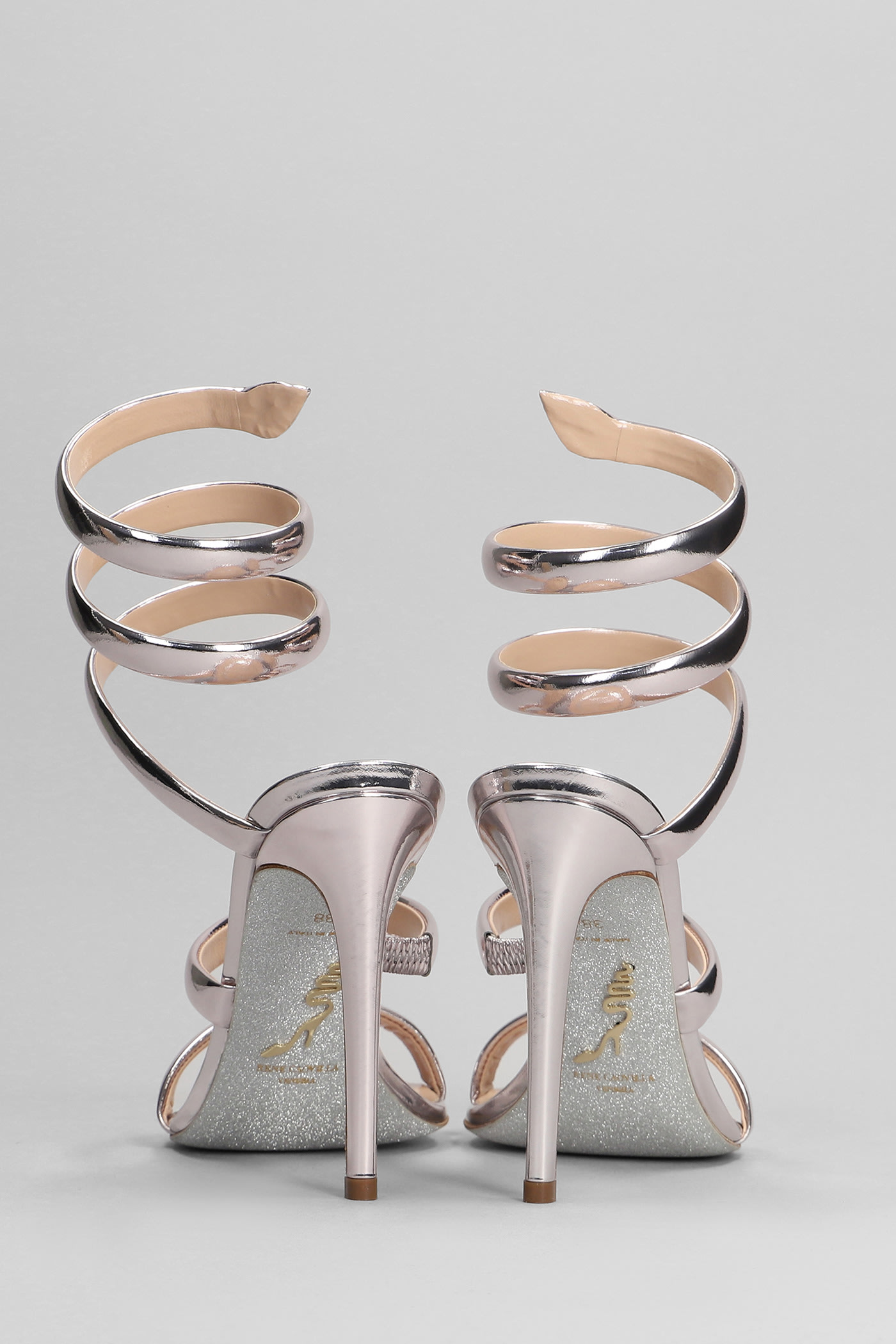 Shop René Caovilla Serpente Sandals In Silver Leather
