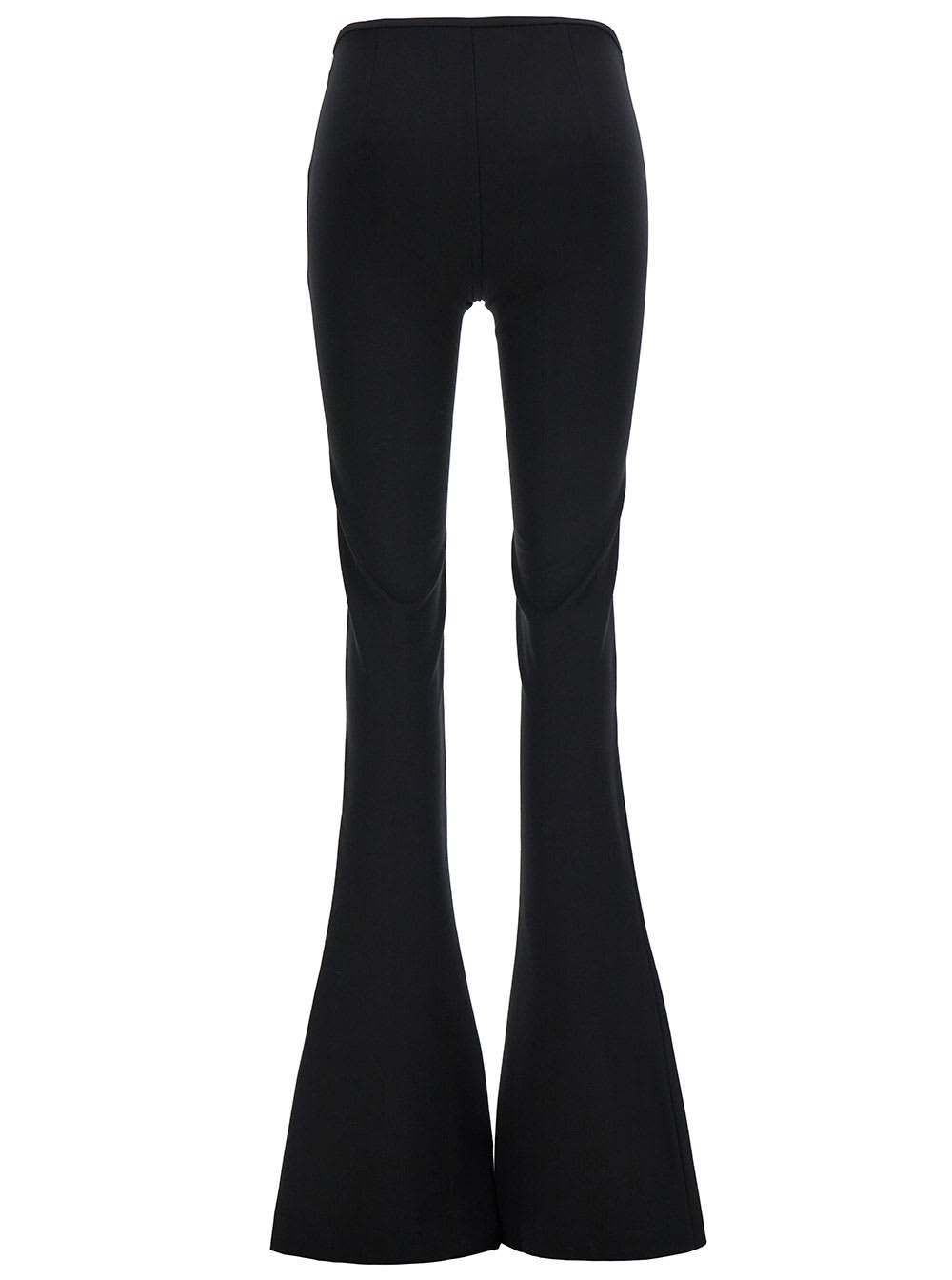 Shop Attico Black Flared Pants With Oblique Zip In Stretch Jersey Woman