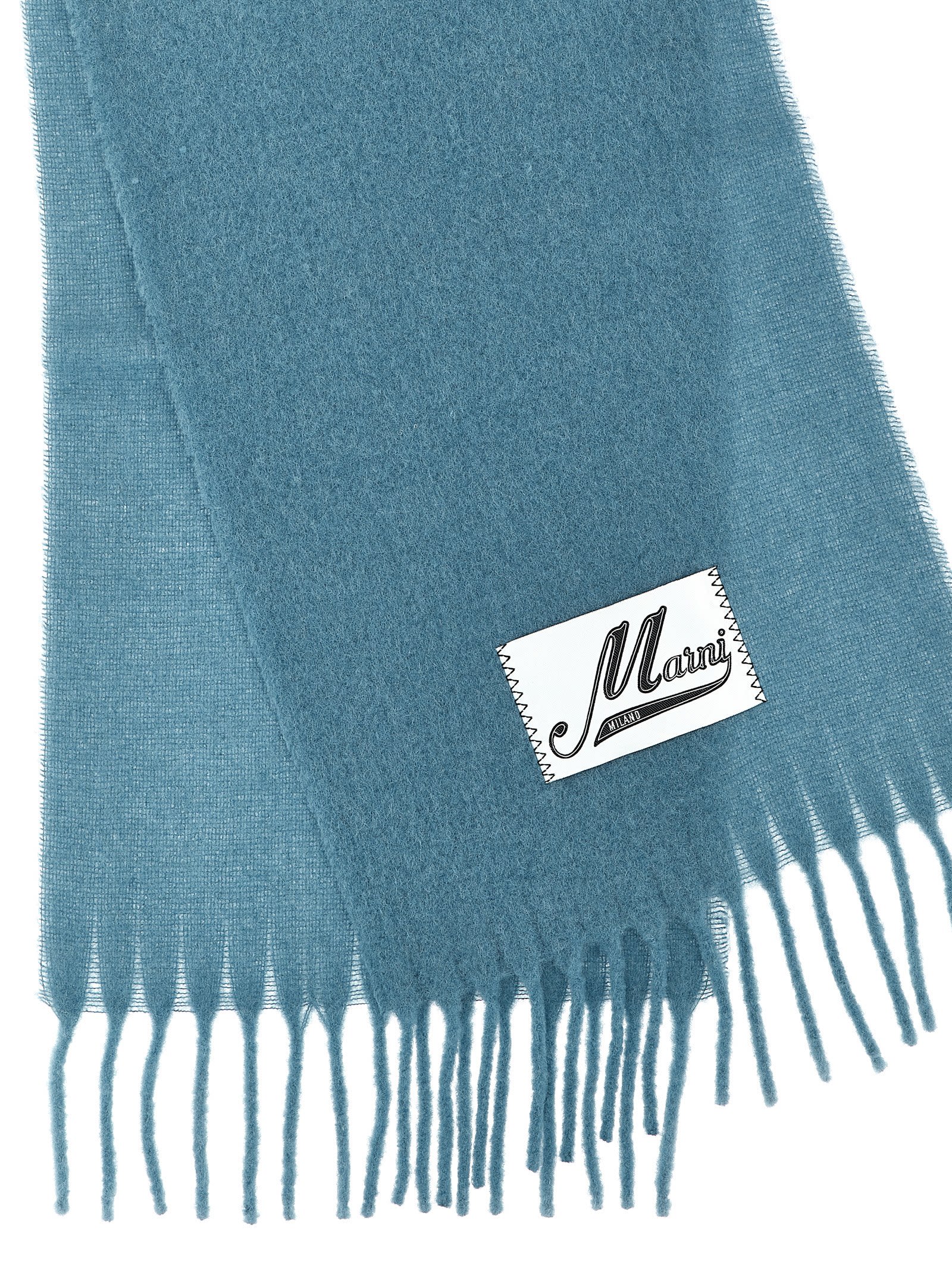 Shop Marni Logo Patch Scarf In Light Blue