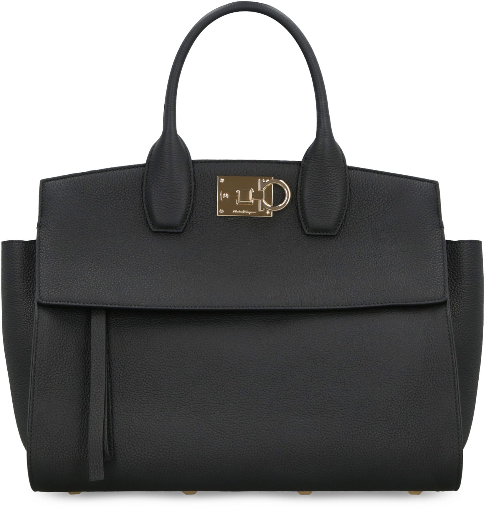 Shop Ferragamo Studio Soft Leather Handbag In Black