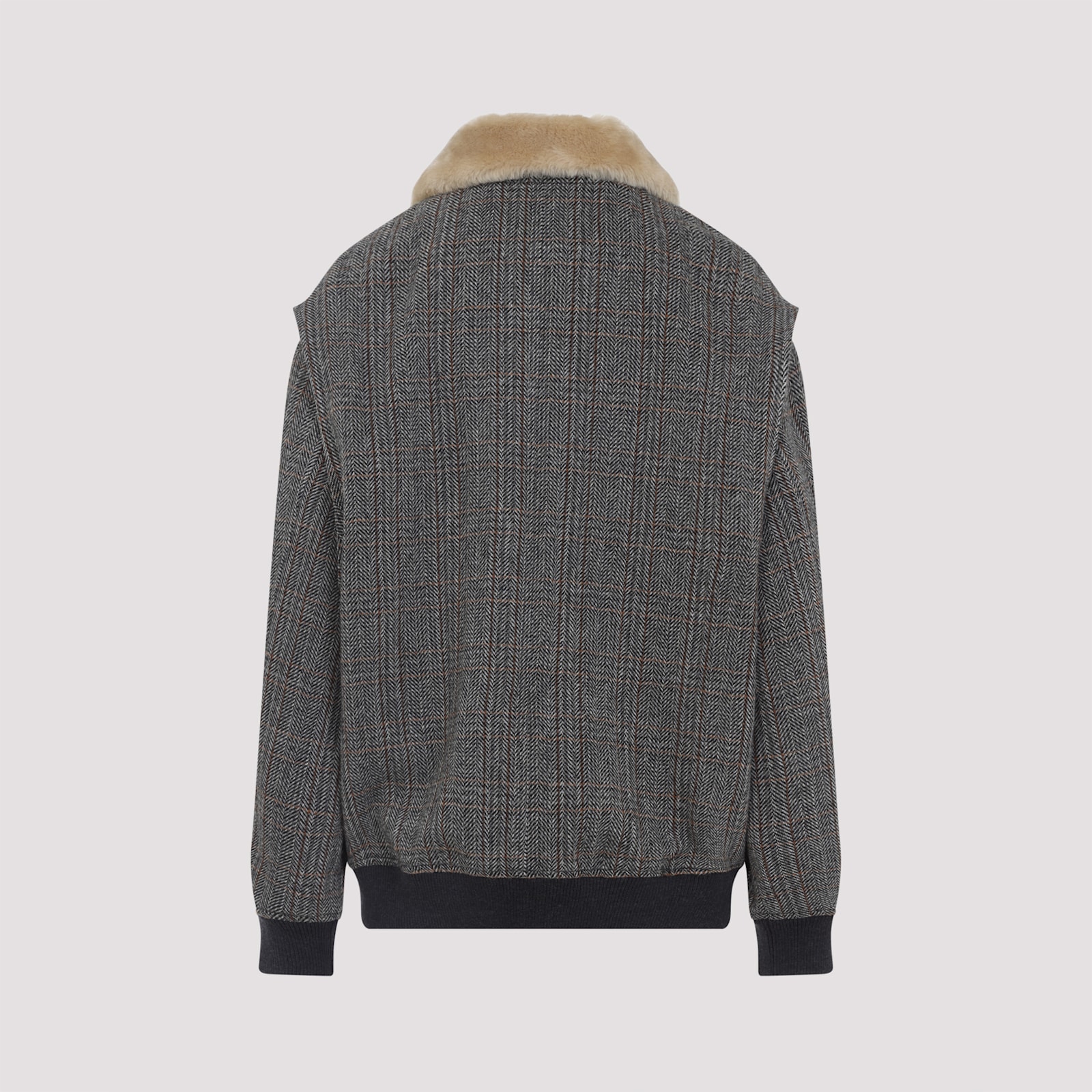 Miu Miu Blouson Wool Shearling Collar In Gray