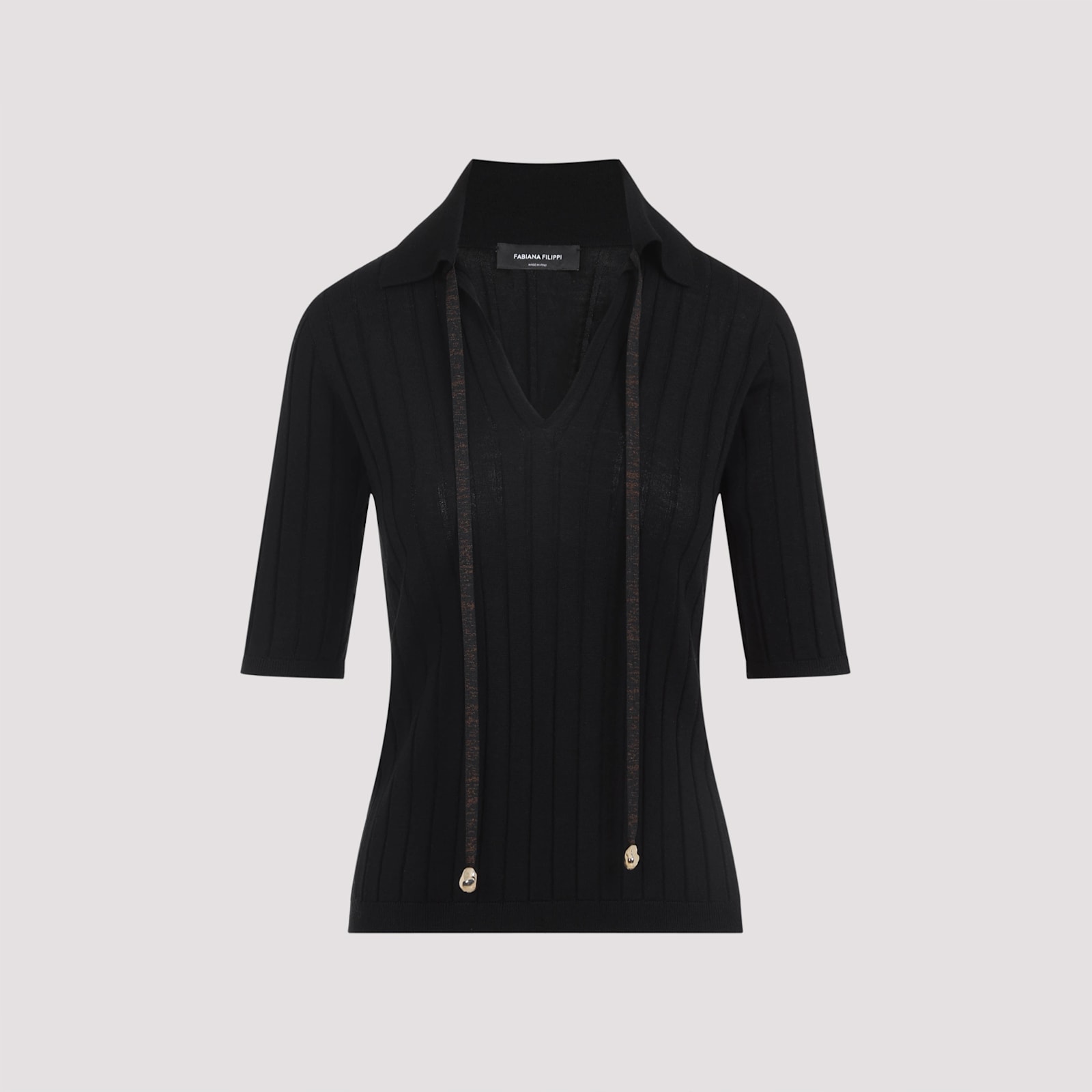 Fabiana Filippi Wool Polo Metal Beads In Black