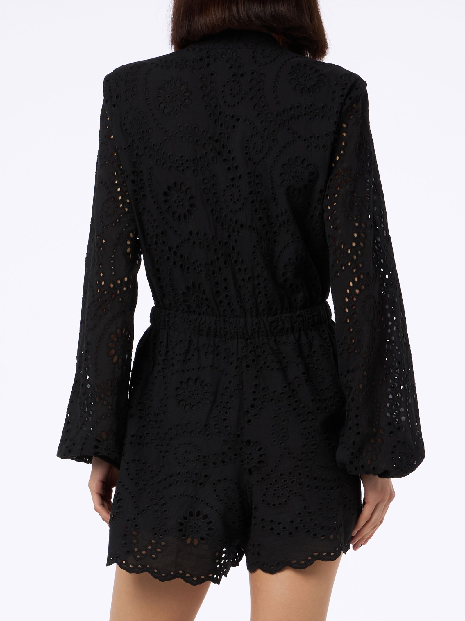 Shop Mc2 Saint Barth Woman Black Sangallo Lace Cotton Playsuit Julian