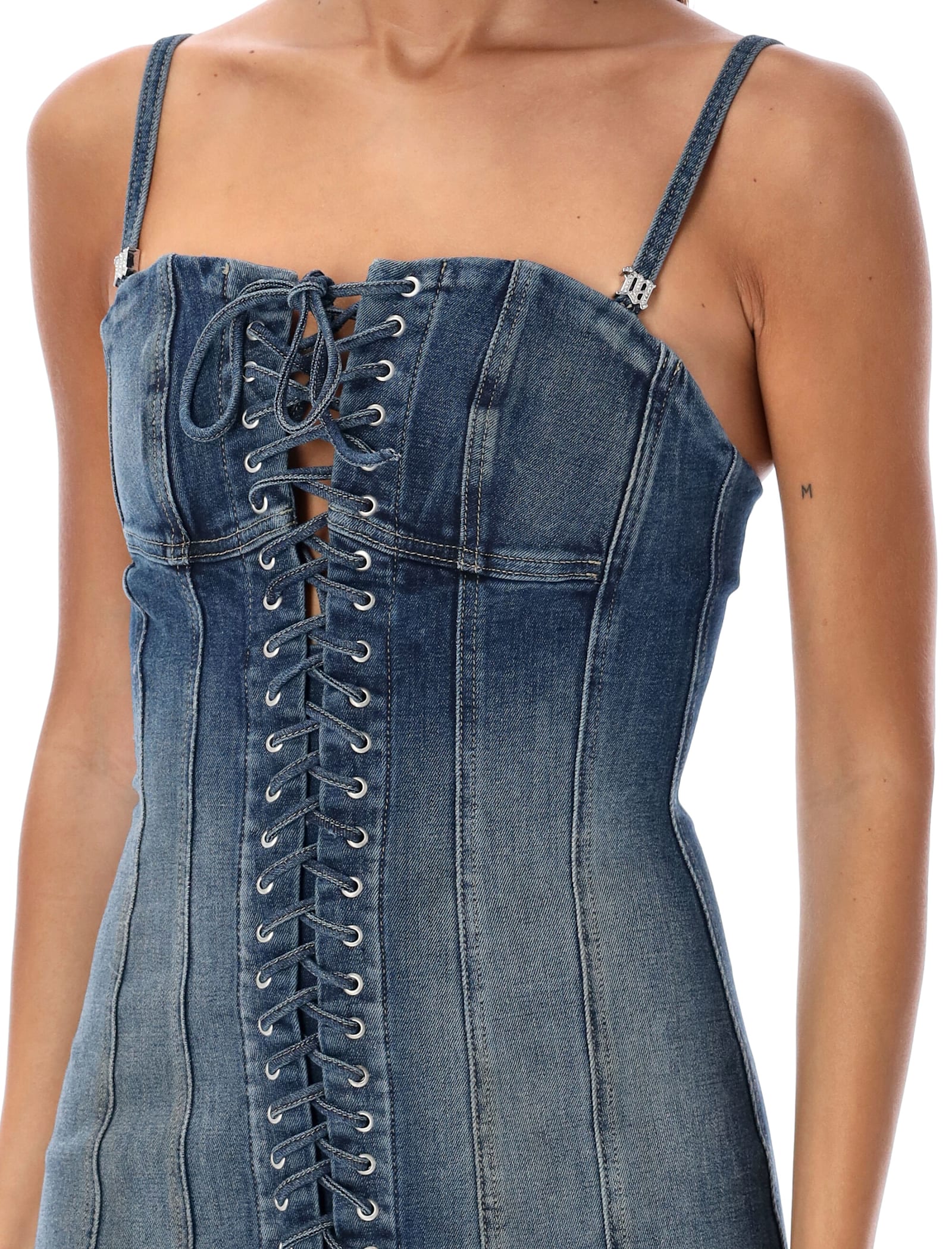 Shop Misbhv Lara Laced Denim Mini Dress In Malibu Blue