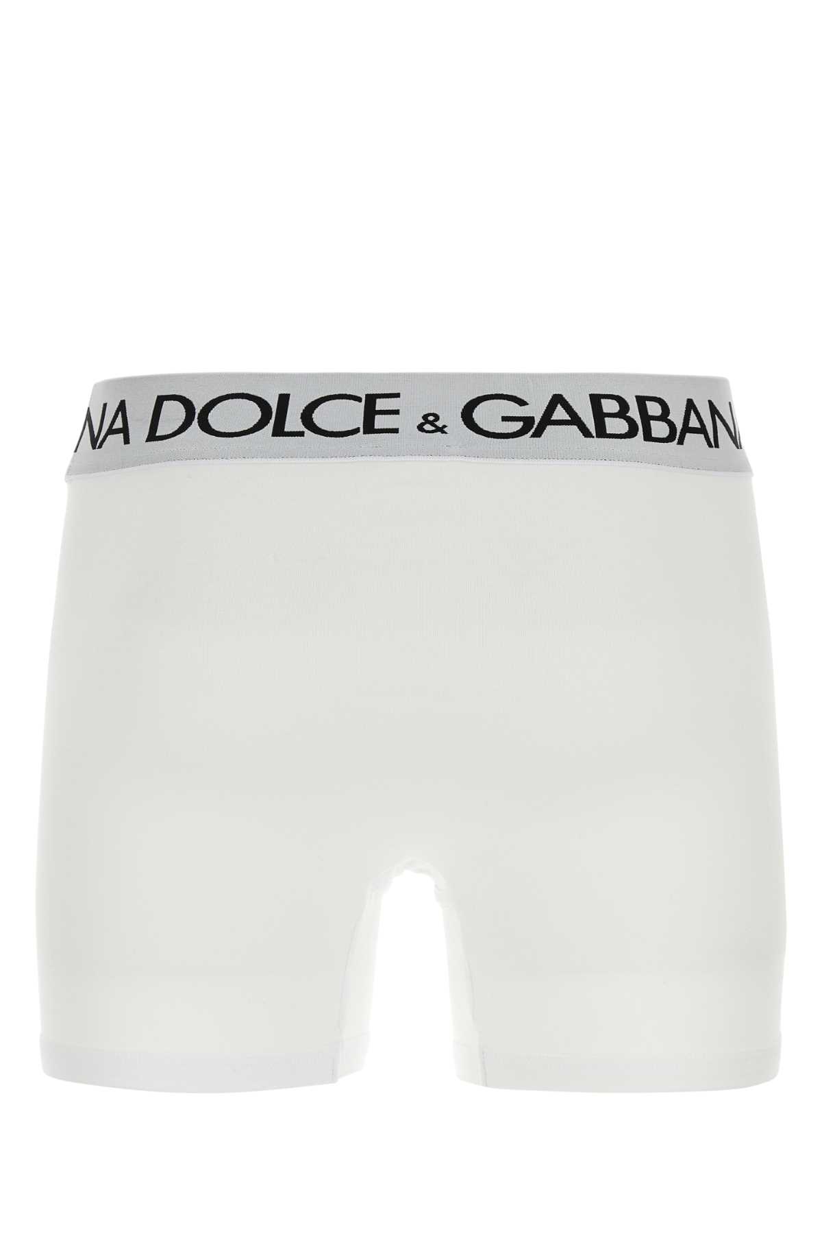 Dolce & Gabbana White Stretch Cotton Boxer In Biancoottico