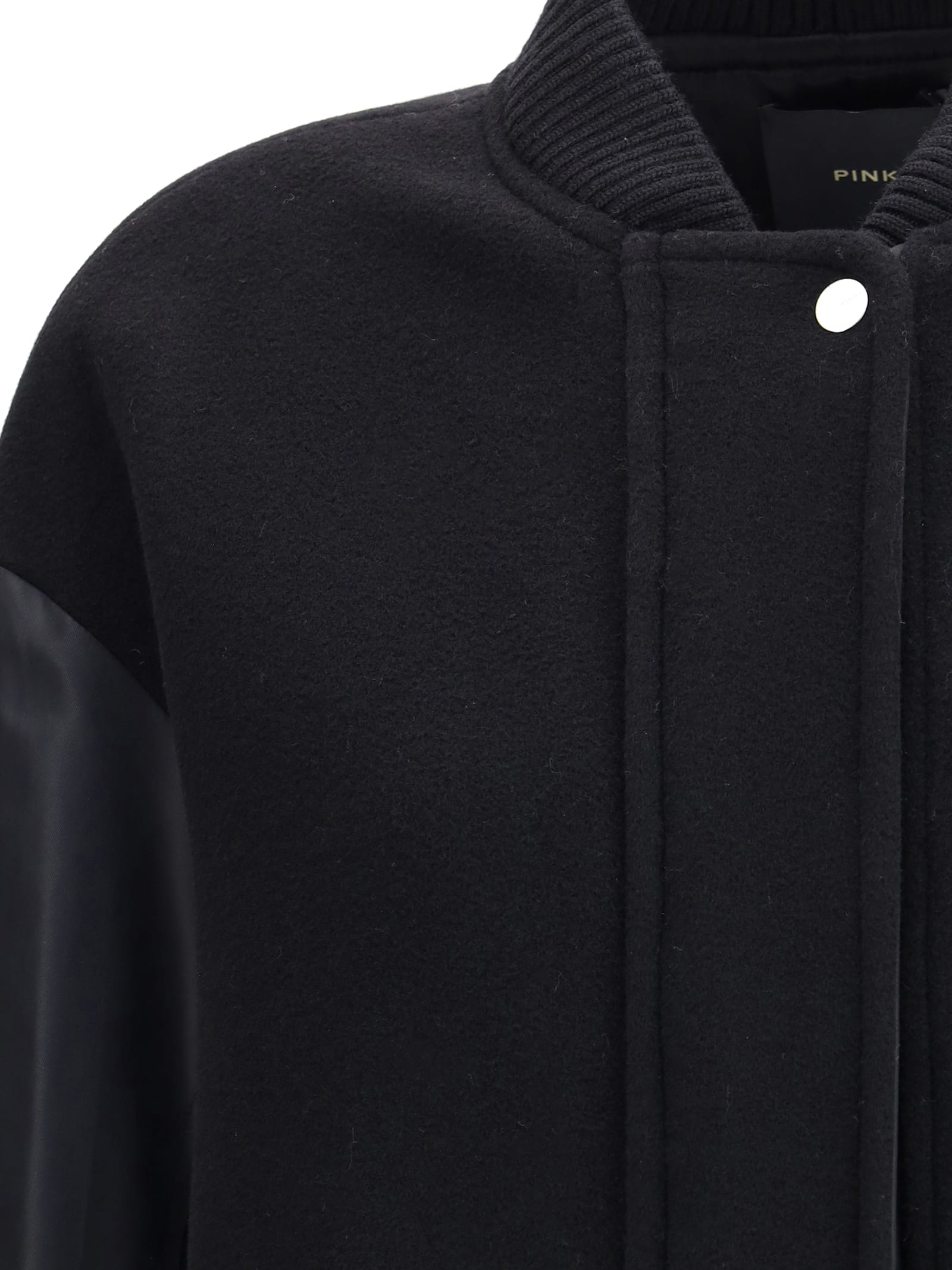 Pinko Long Coat In Wool-blend Cloth And Technical Satin In Black