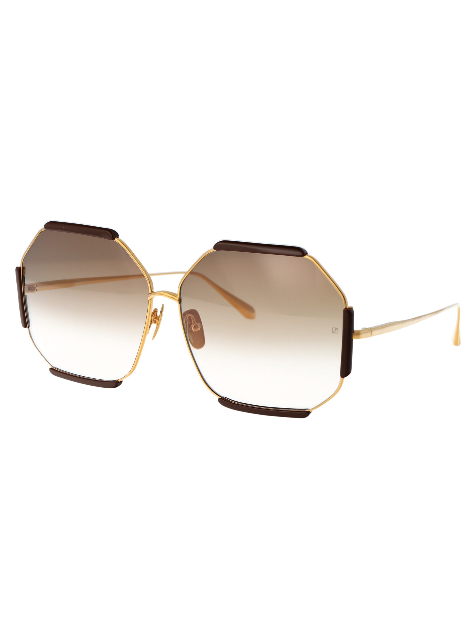 Shop Linda Farrow Margot Sunglasses In Yellowgold/brown/browngrad