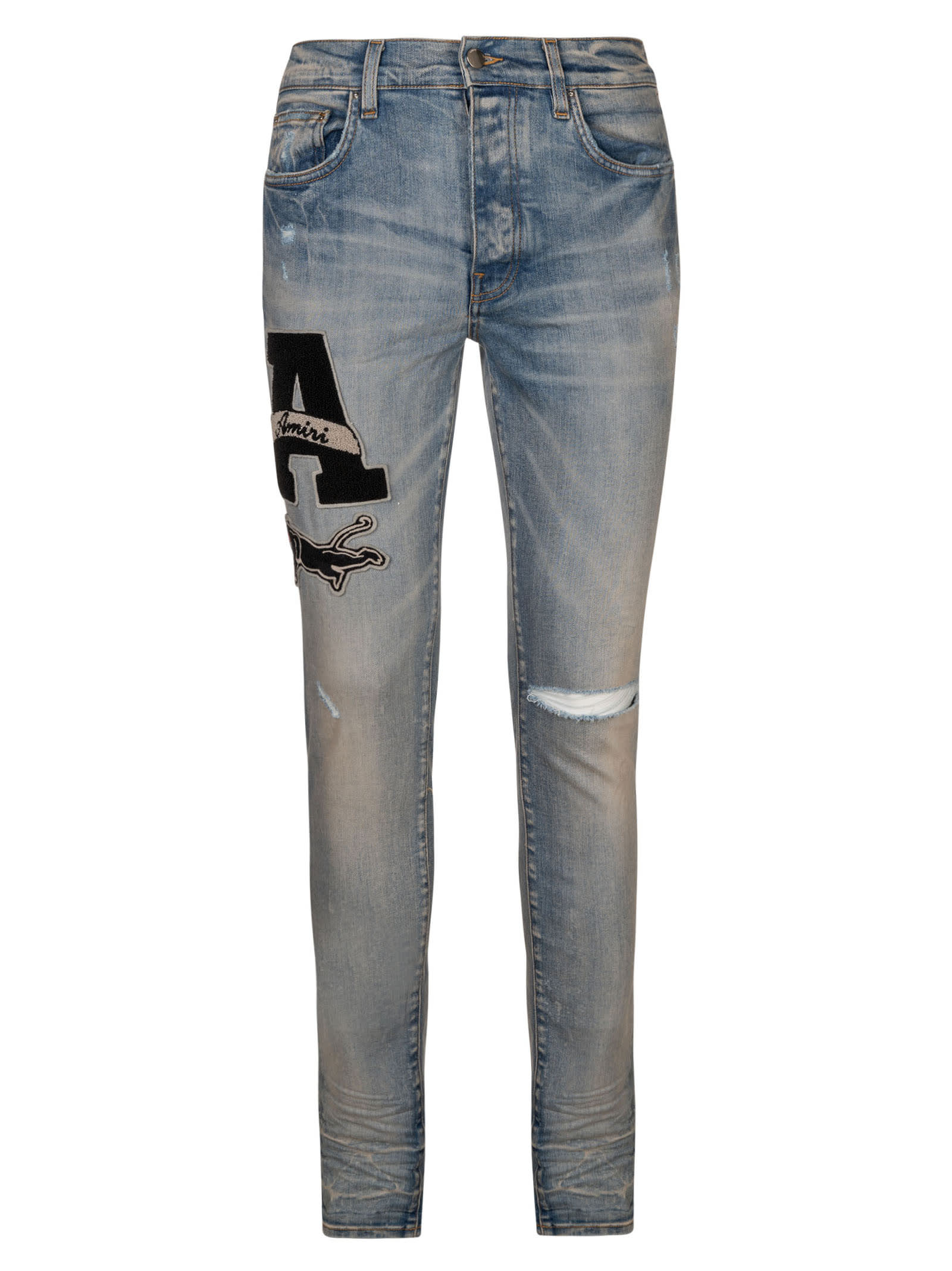 Amiri Varsity Patch Denim Jeans In Clay Indigo | ModeSens