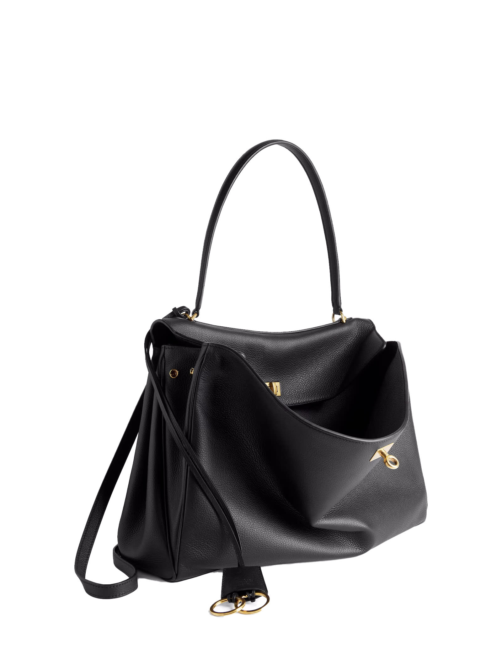 Balenciaga Large Rodeo Leather Top Handle Bag In Black