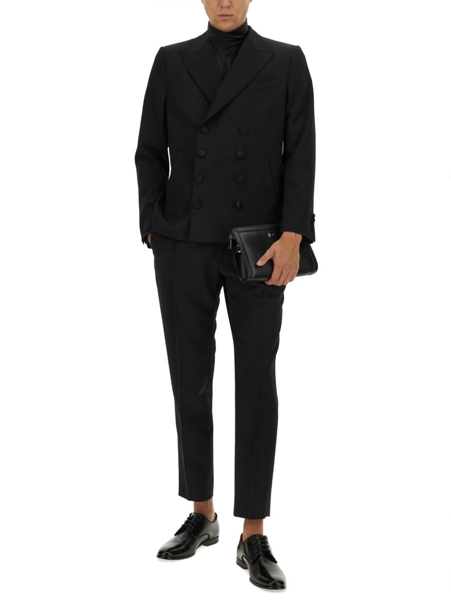 Dolce & Gabbana Stretch Wool Double Breast Blazer In Black