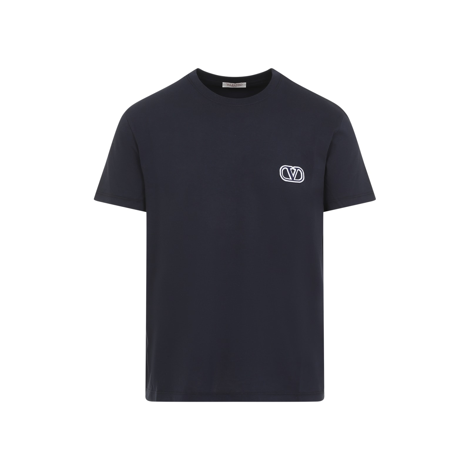 Shop Valentino V Logo Cotton T-shirt In Navy