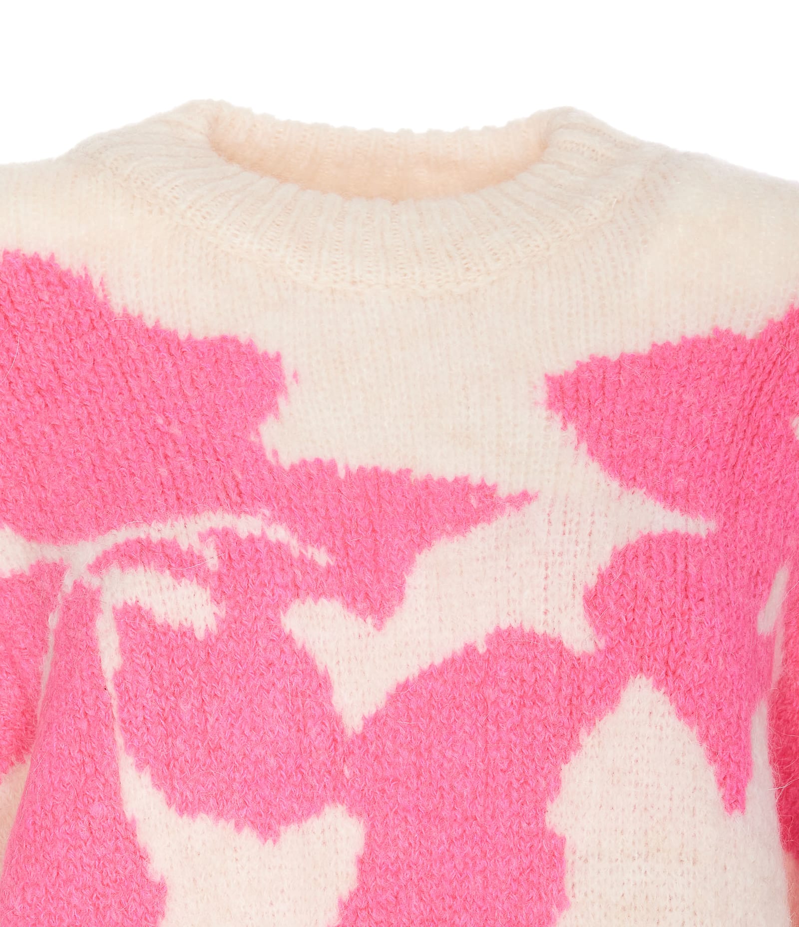 Shop Essentiel Antwerp Ecru And Neon Pink Floral Intarsia-knitted Sweater