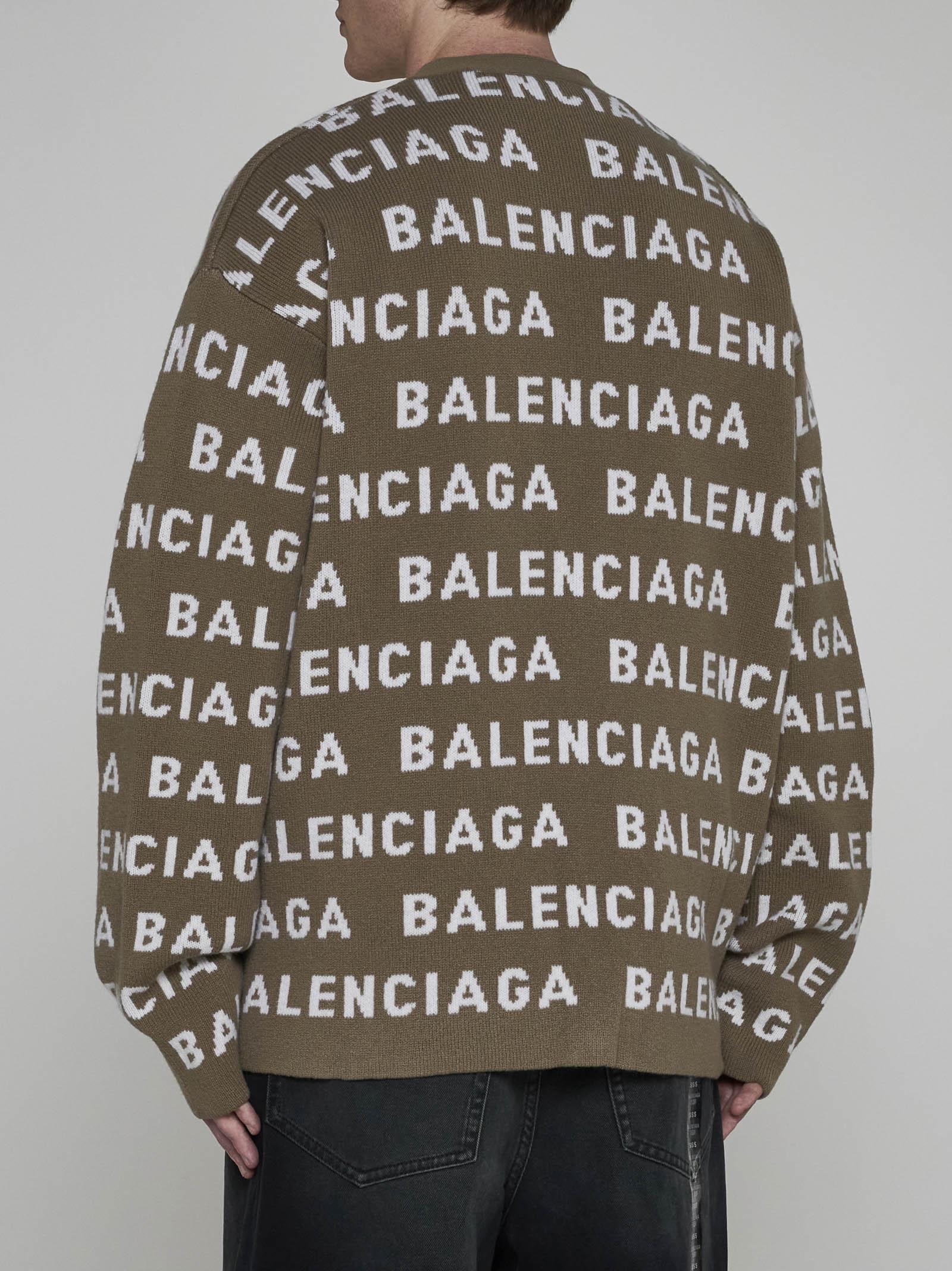 Shop Balenciaga Logo Wool Cardigan In Beige