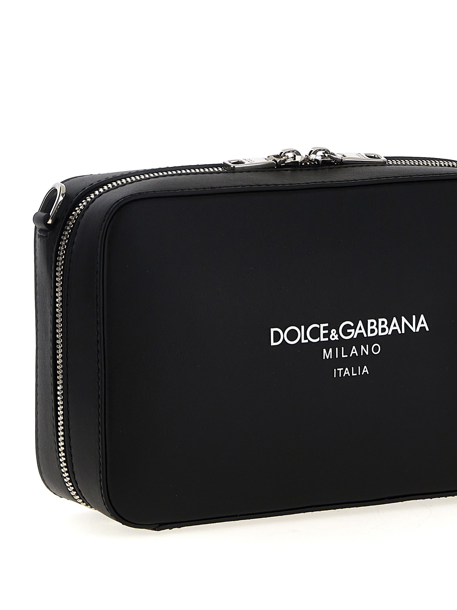 Dolce & Gabbana Brand Logo Adjustable Rectangular Messenger Bag Strap In Black
