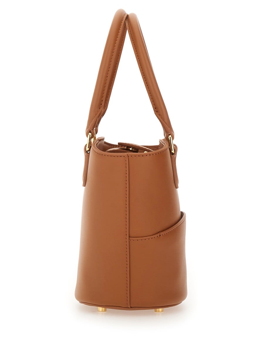 Self-portrait Leather Tote Bag With Charm In Neutral