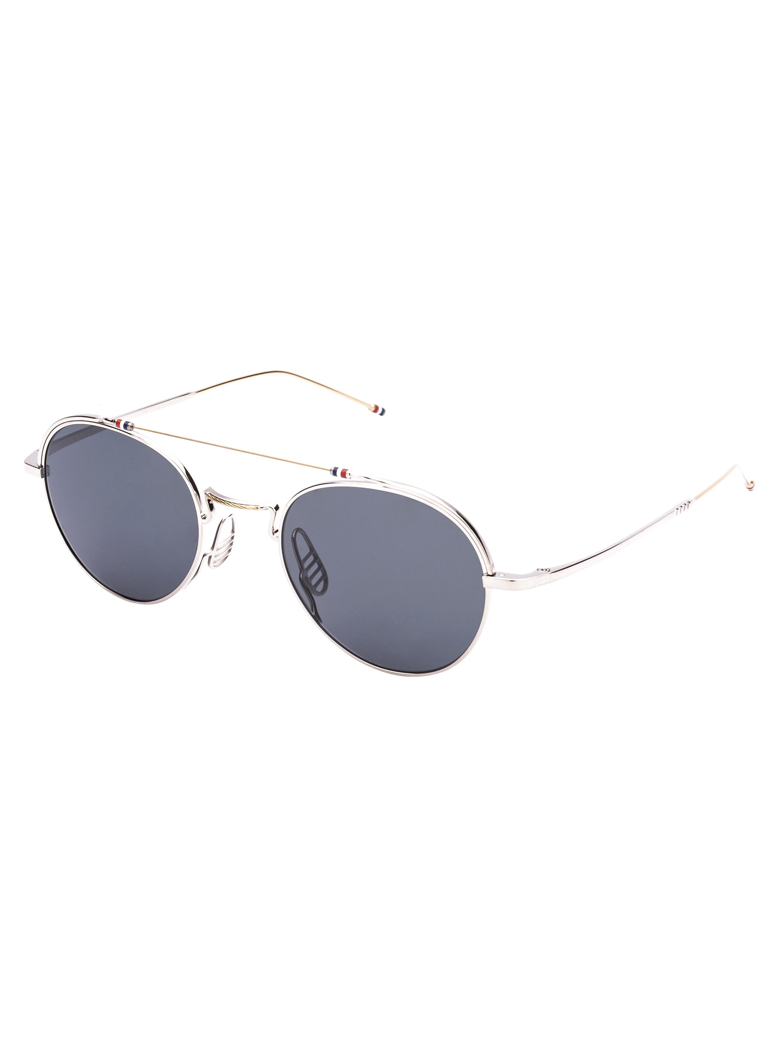 Thom Browne Round Frame Sunglasses In Silver - White Gold W/ Dark Grey - Ar