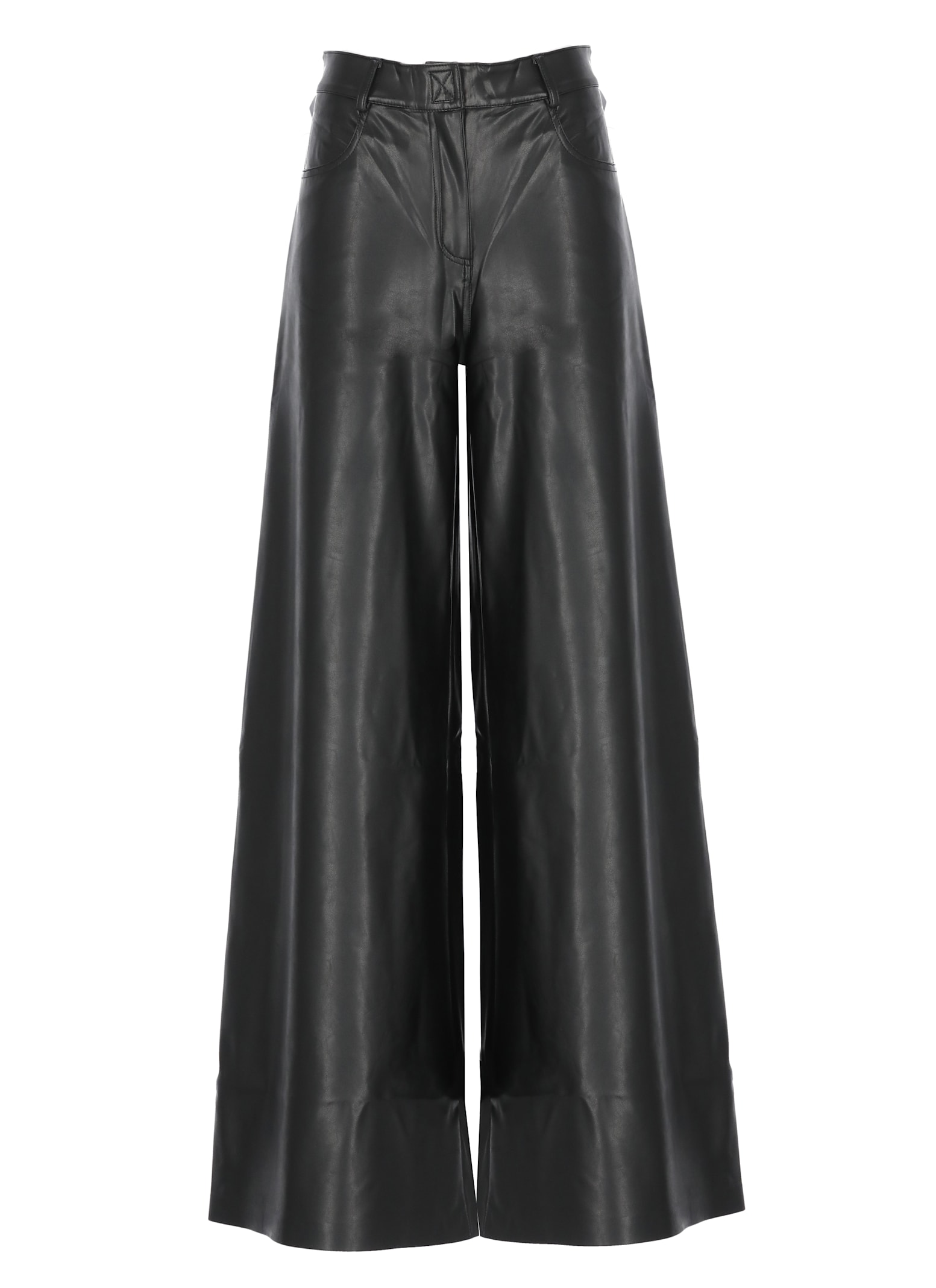 Norma Kamali High Waist Wide Leg Synthetic Leather Trousers In Black