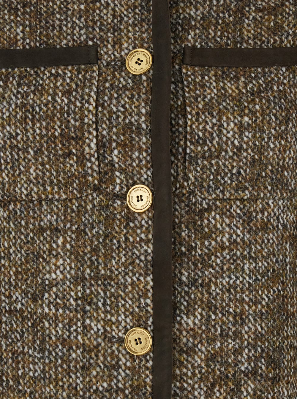 Golden Goose Journey Ws Long Boxy Jacket W Patch Pockets And Leather Details In Brown