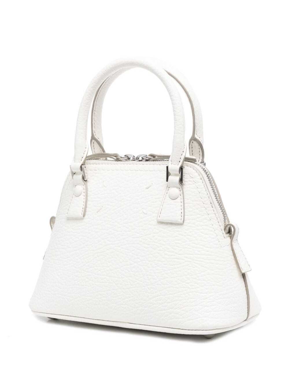 Shop Maison Margiela 5ac Micro White Shoulder Bag With Logo Label In Grainy Leather Woman
