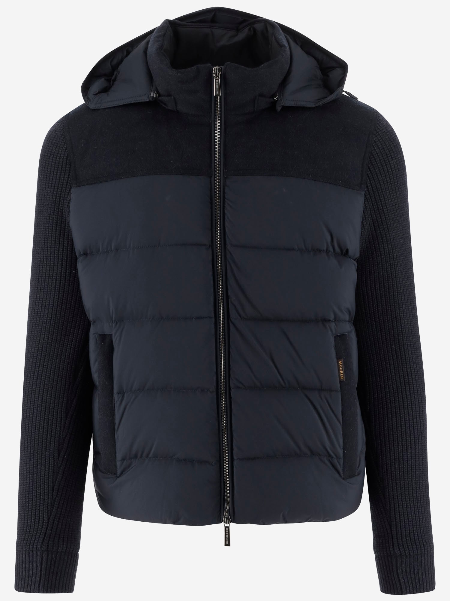 Moorer Padded Down Jacket With Cashmere Blend Sleeves In Blue